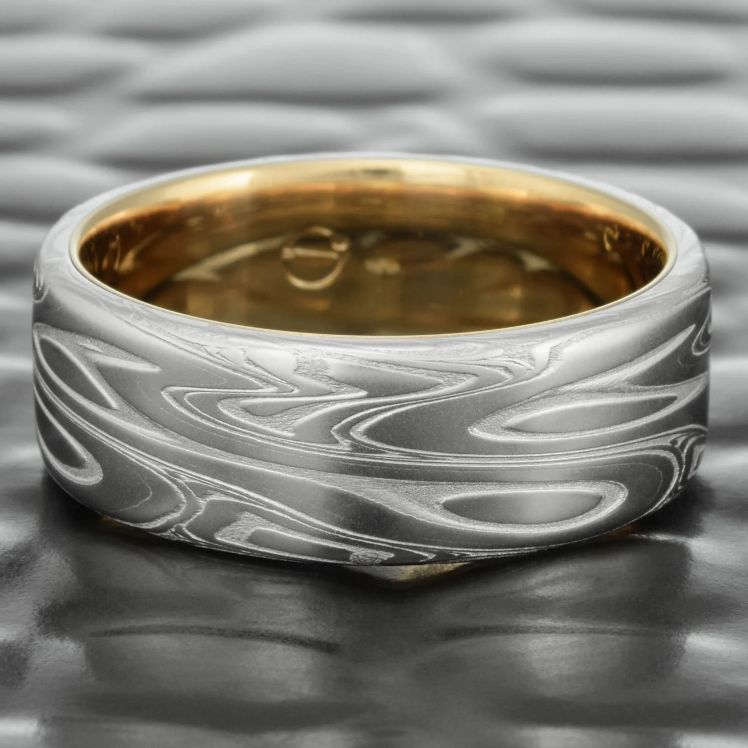 mens stainless gold lined organic damascus design
