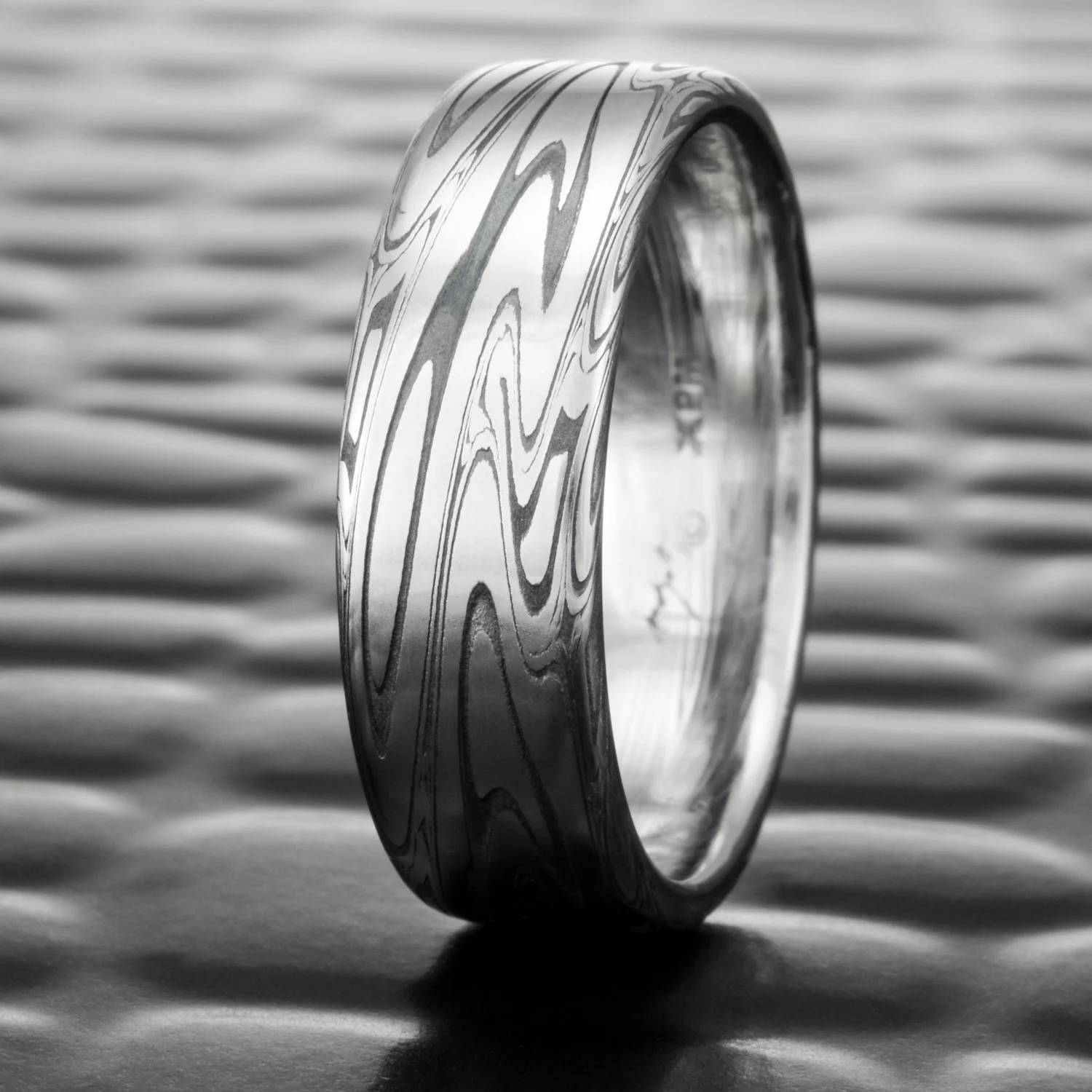 stainless steel contrast oxide patina mens damascus ring