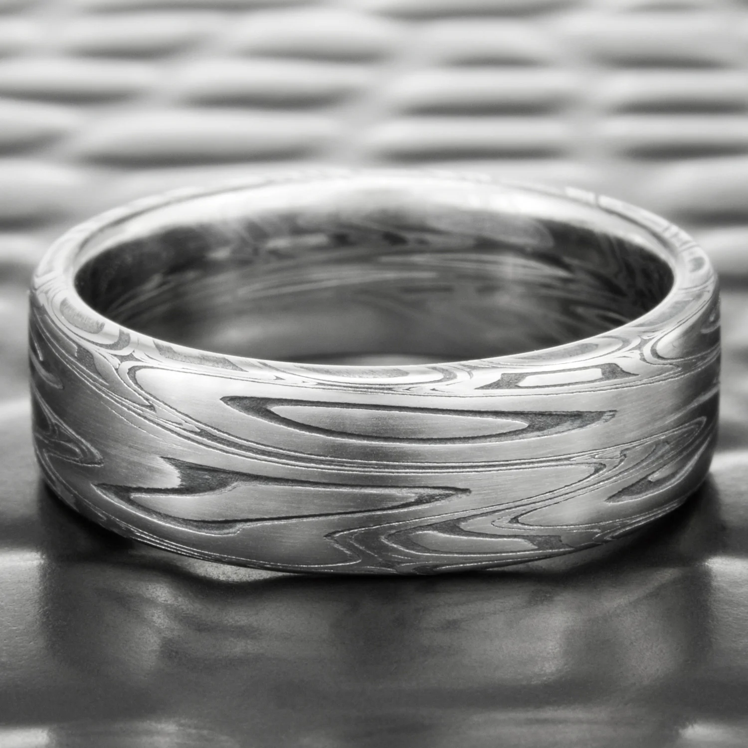 unique handmade damascus organic design mens ring