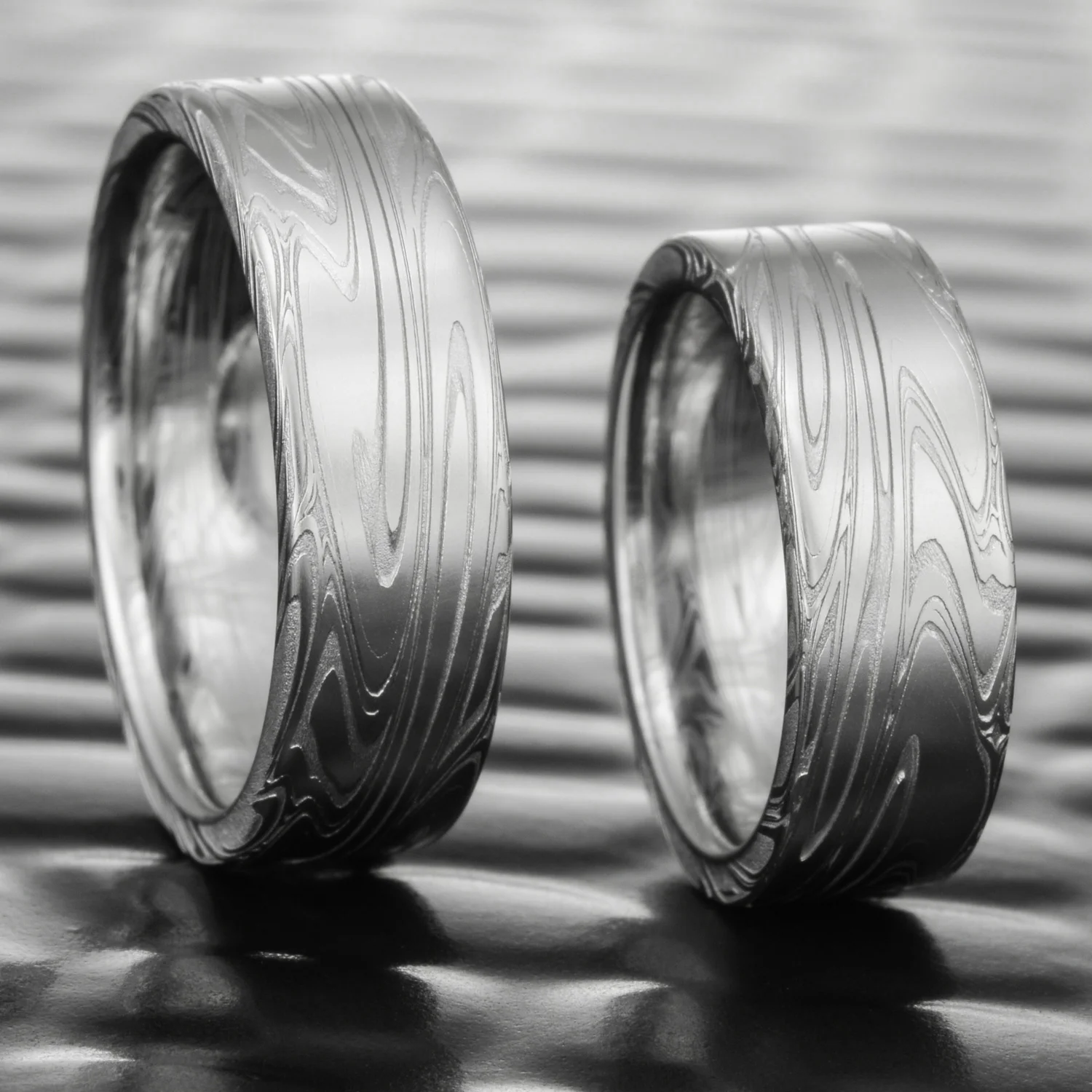 damascus wedding ring set steel