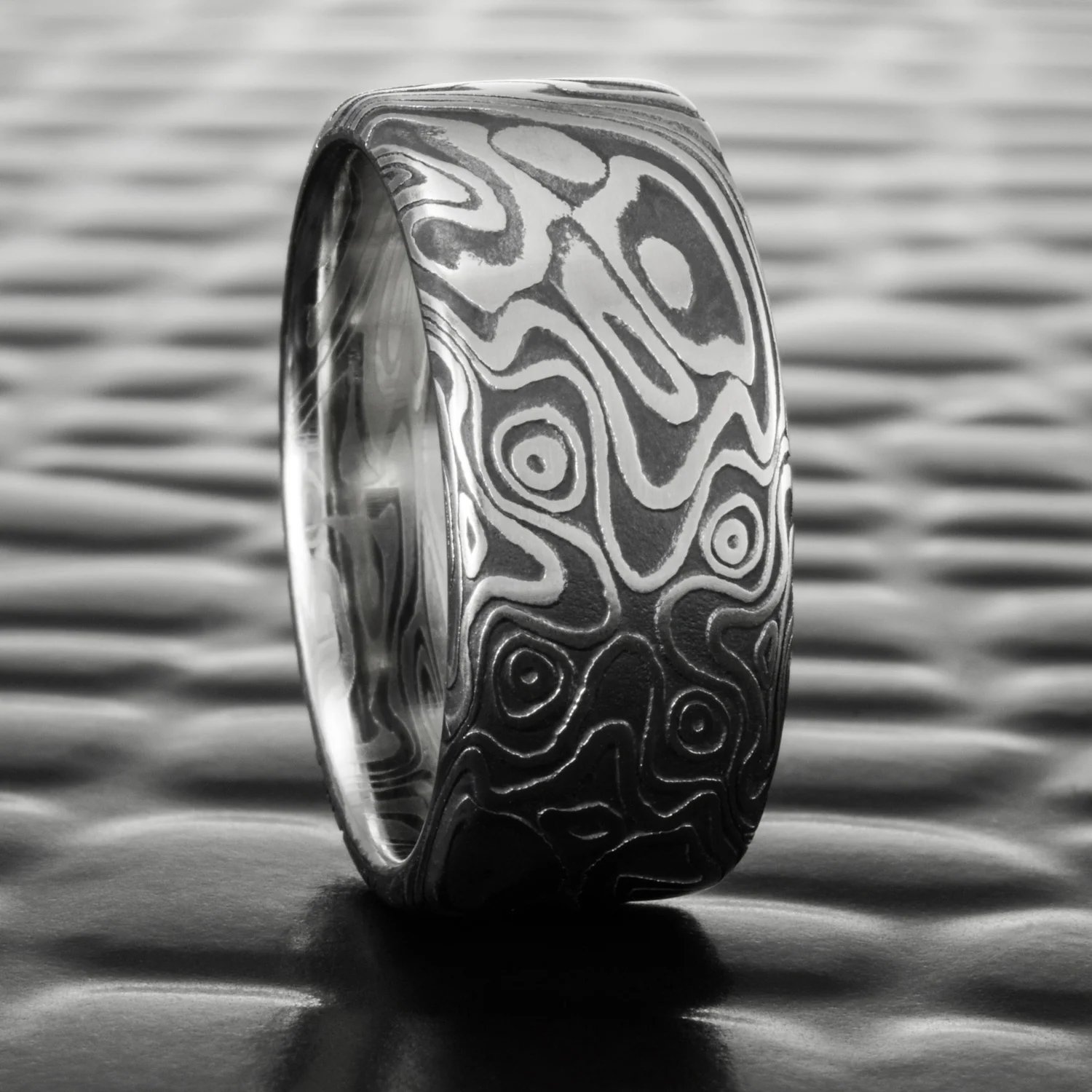 contrast pattern damascus unique ring mens