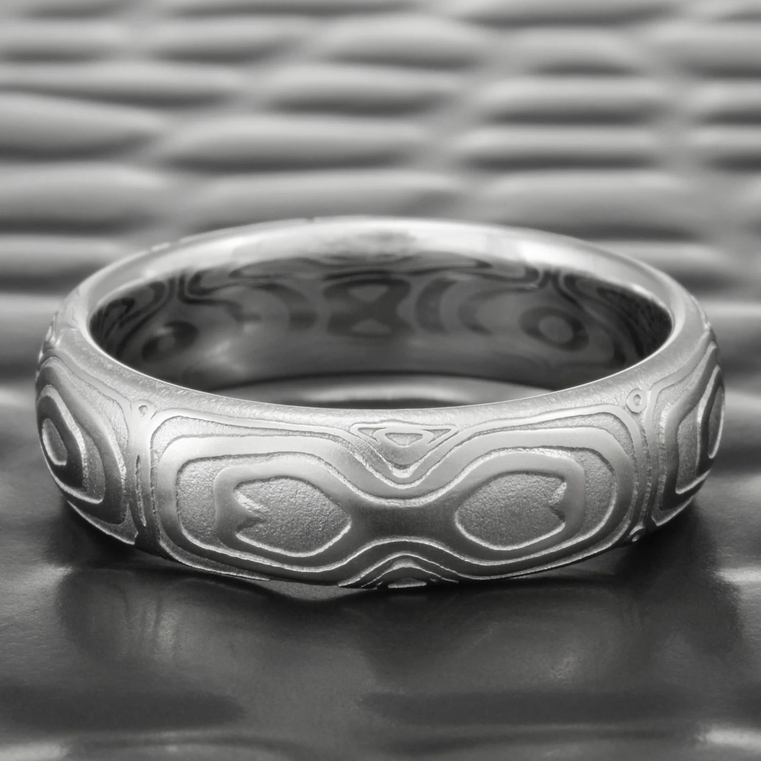 Damascus Steel Men's Wedding Band Domed | REFLECTIONS