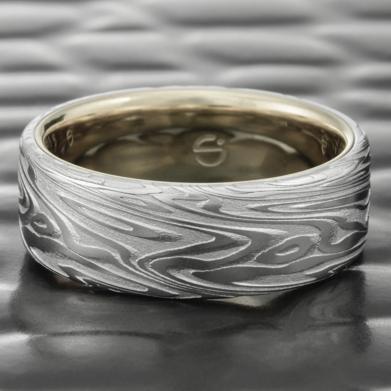 gold damascus stainless ring