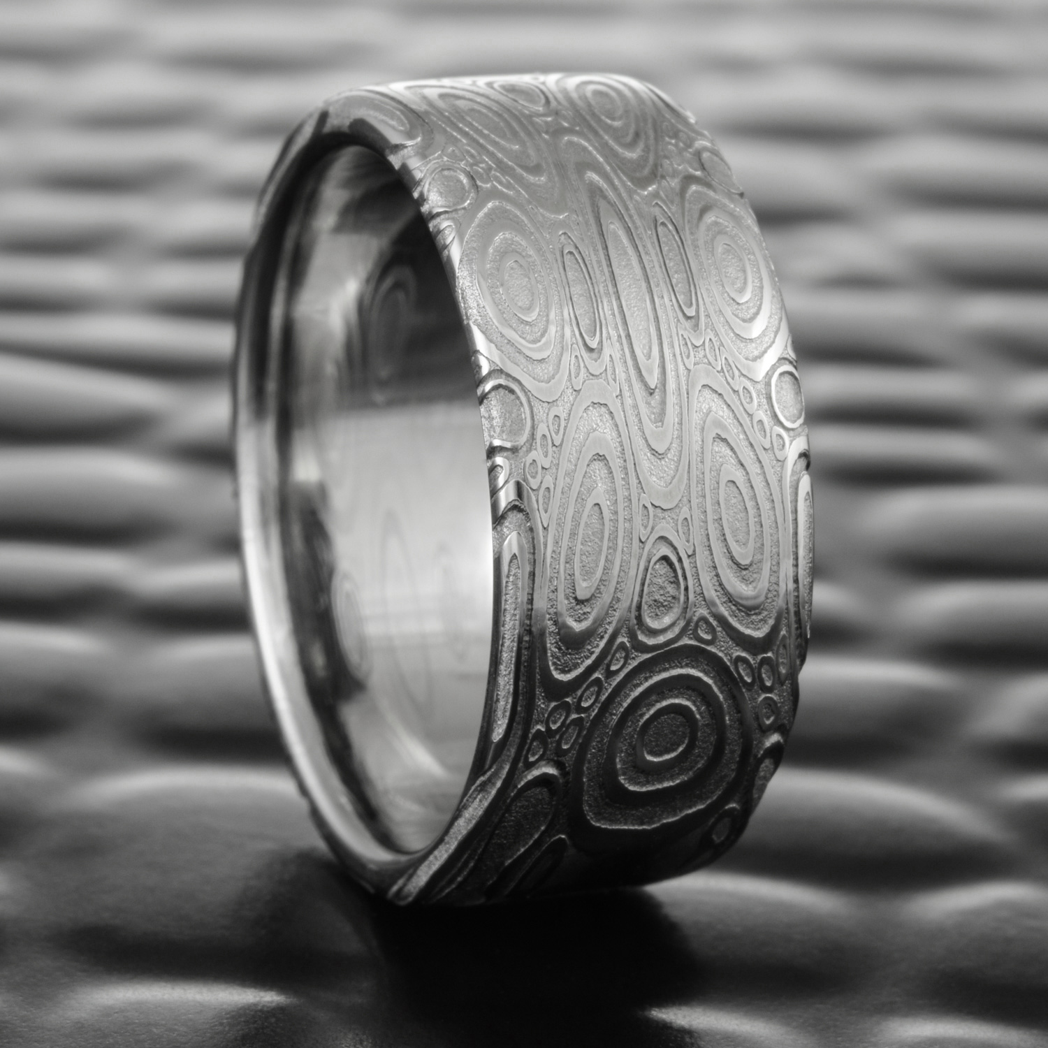 Damascus Steel Men's Wedding Band Flat Ring