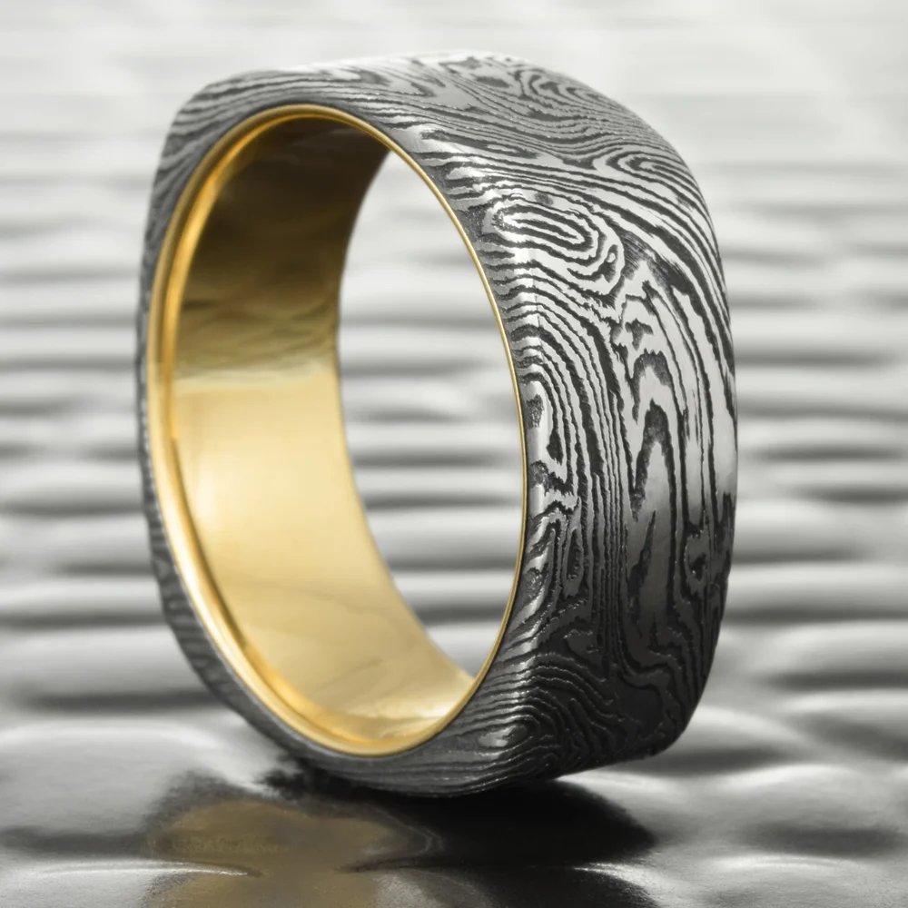 Mokume Gane Ring Square Band in Titanium Black Zirconium