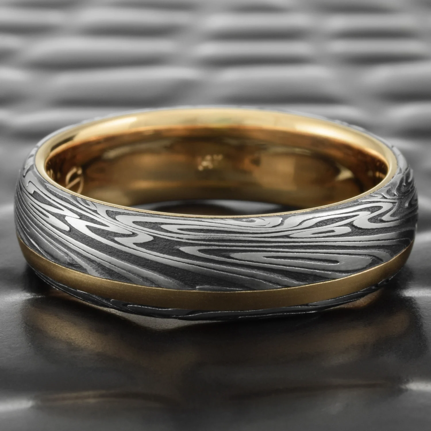 14k gold wedding ring stainless steel patterned handcrafted womens modern