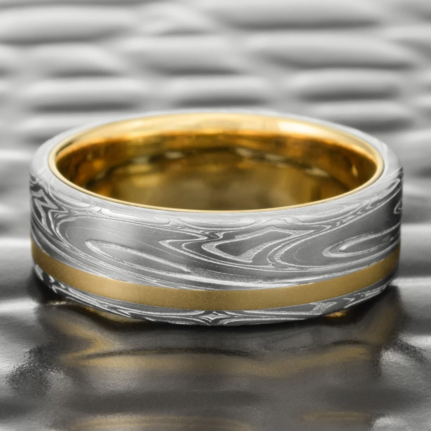 gold accent womens wedding ring damascus steel