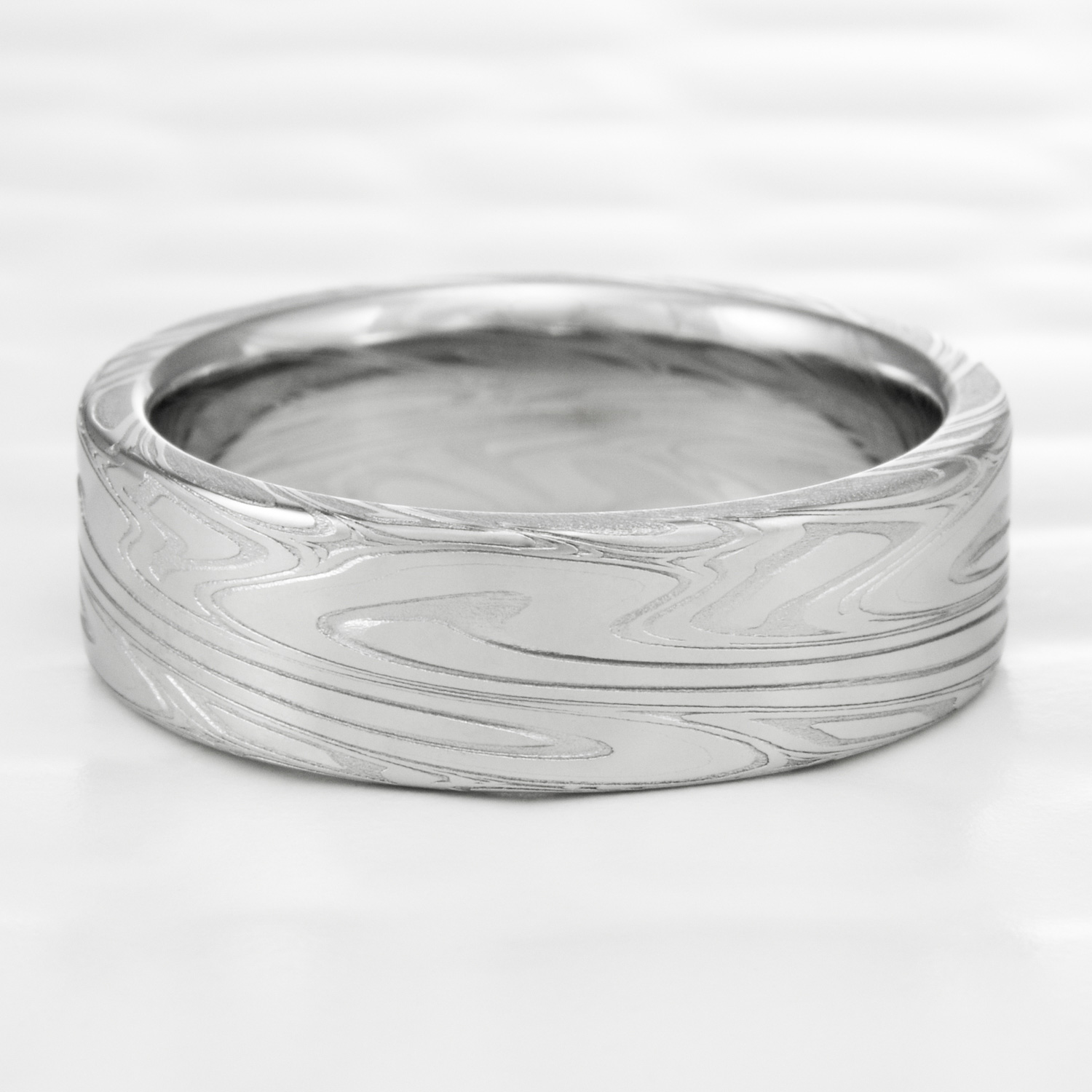 Damascus Steel Wedding Ring Domed Womens Band Tantalum Liner