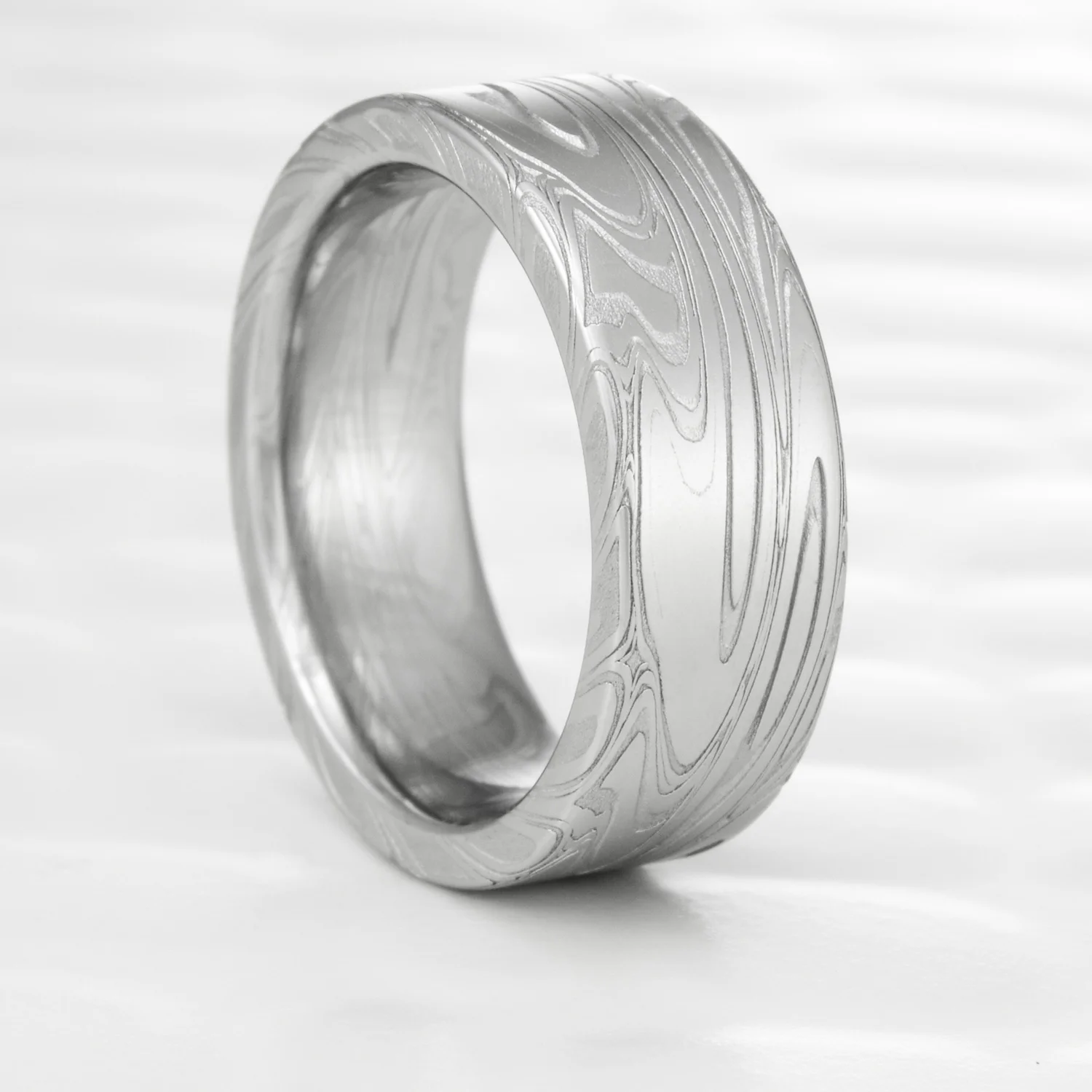 organic pattern handcrafted steel unique wedding band