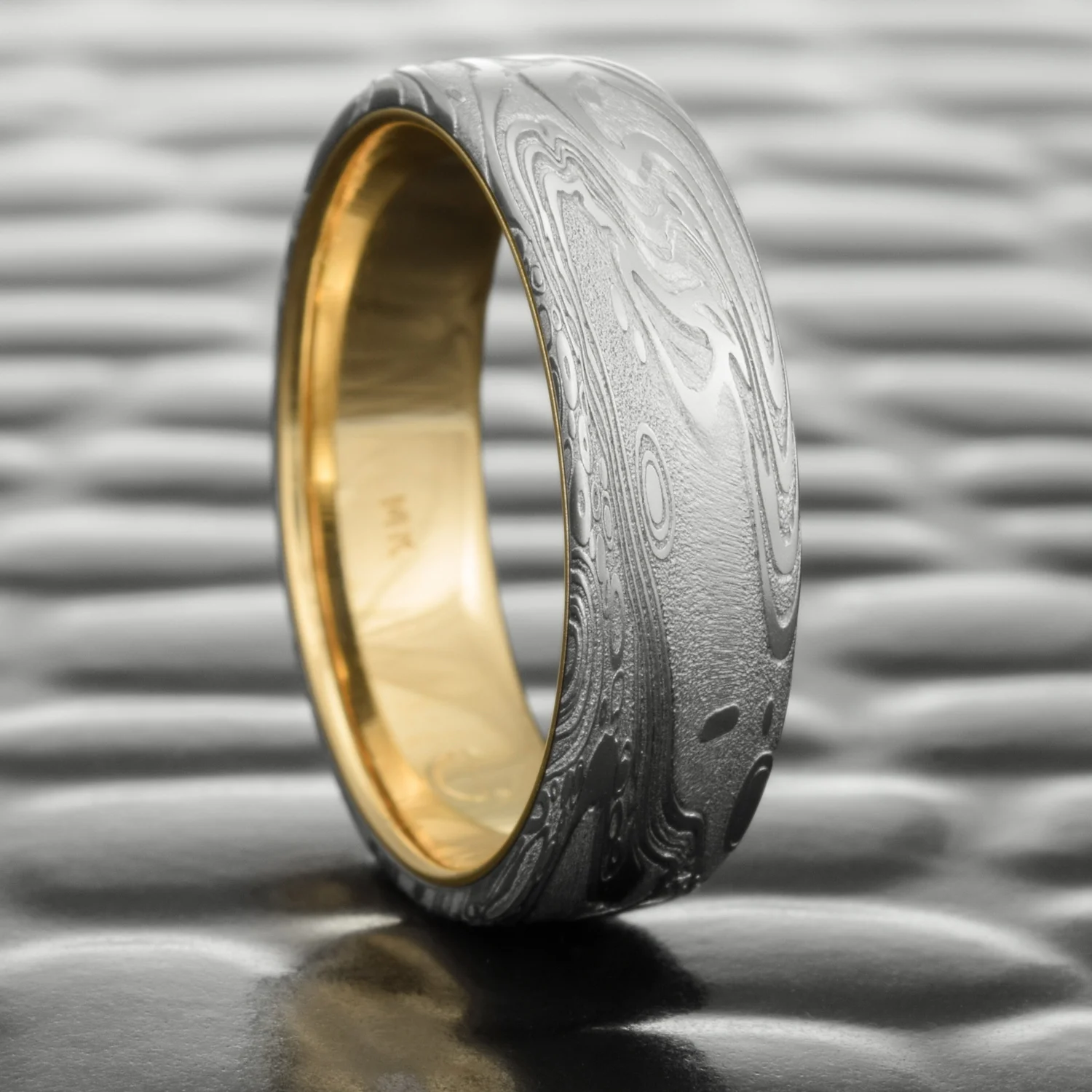 womens damascus steel alternative wedding engagement band gold liner