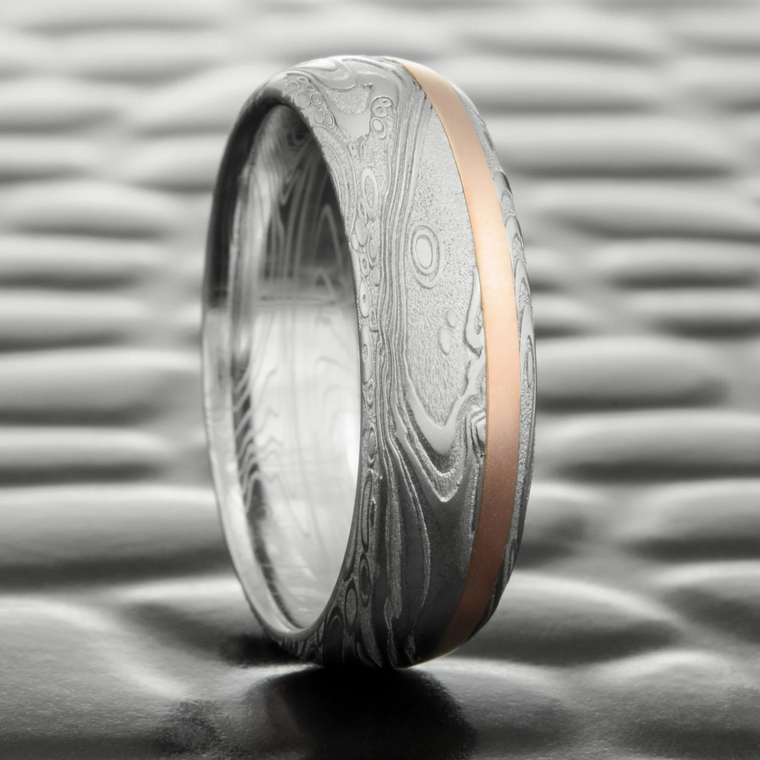 domed stainless gold inlay flowing water inspired nature alternative wedding ring womens