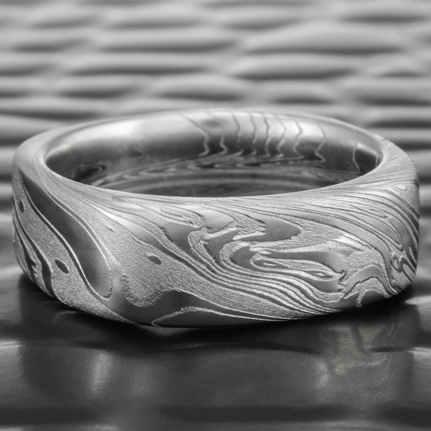 Unique Women's Square Damascus Steel Wedding Ring