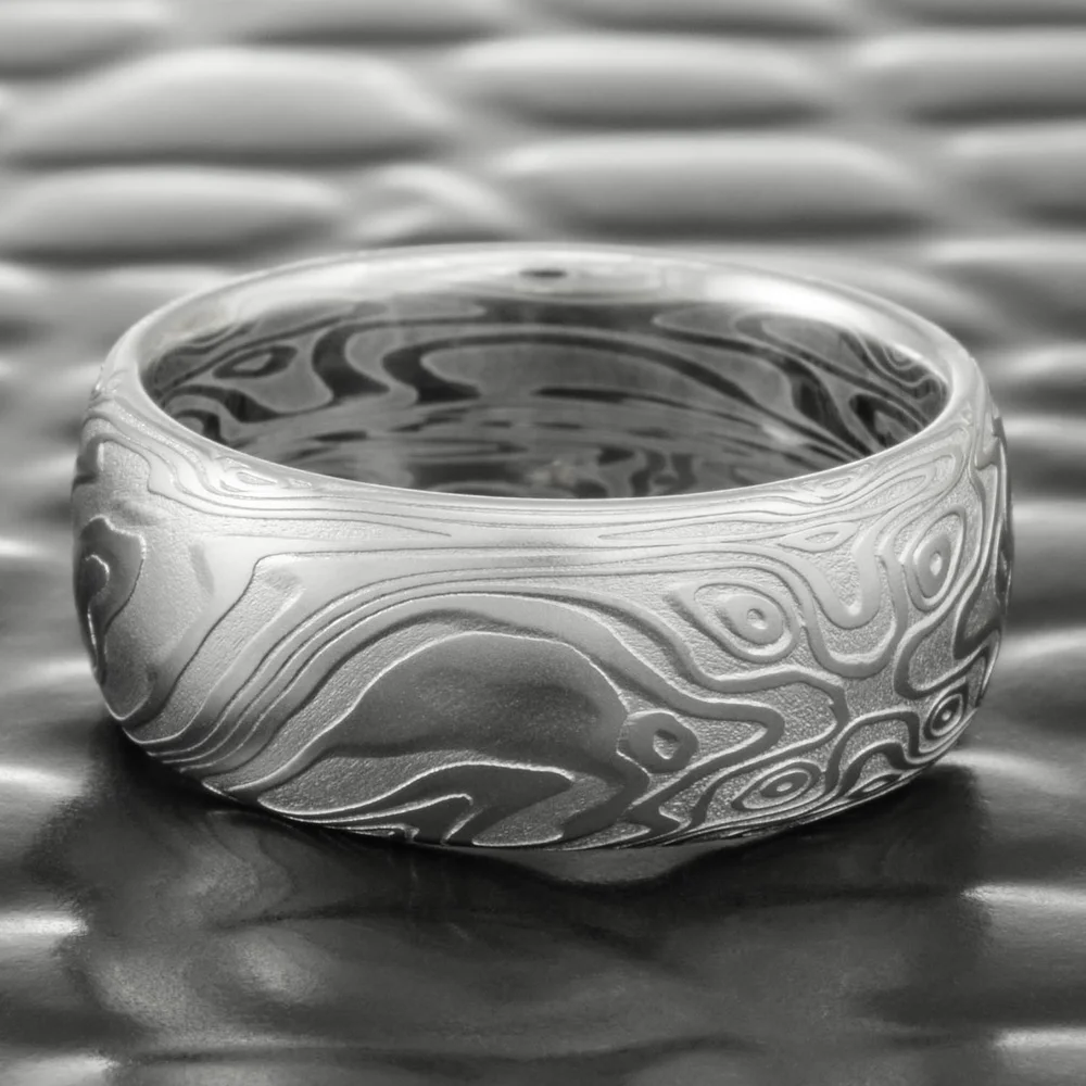 Damascus Stainless Steel Ring Domed Wedding Band STAR — Steven Jacob