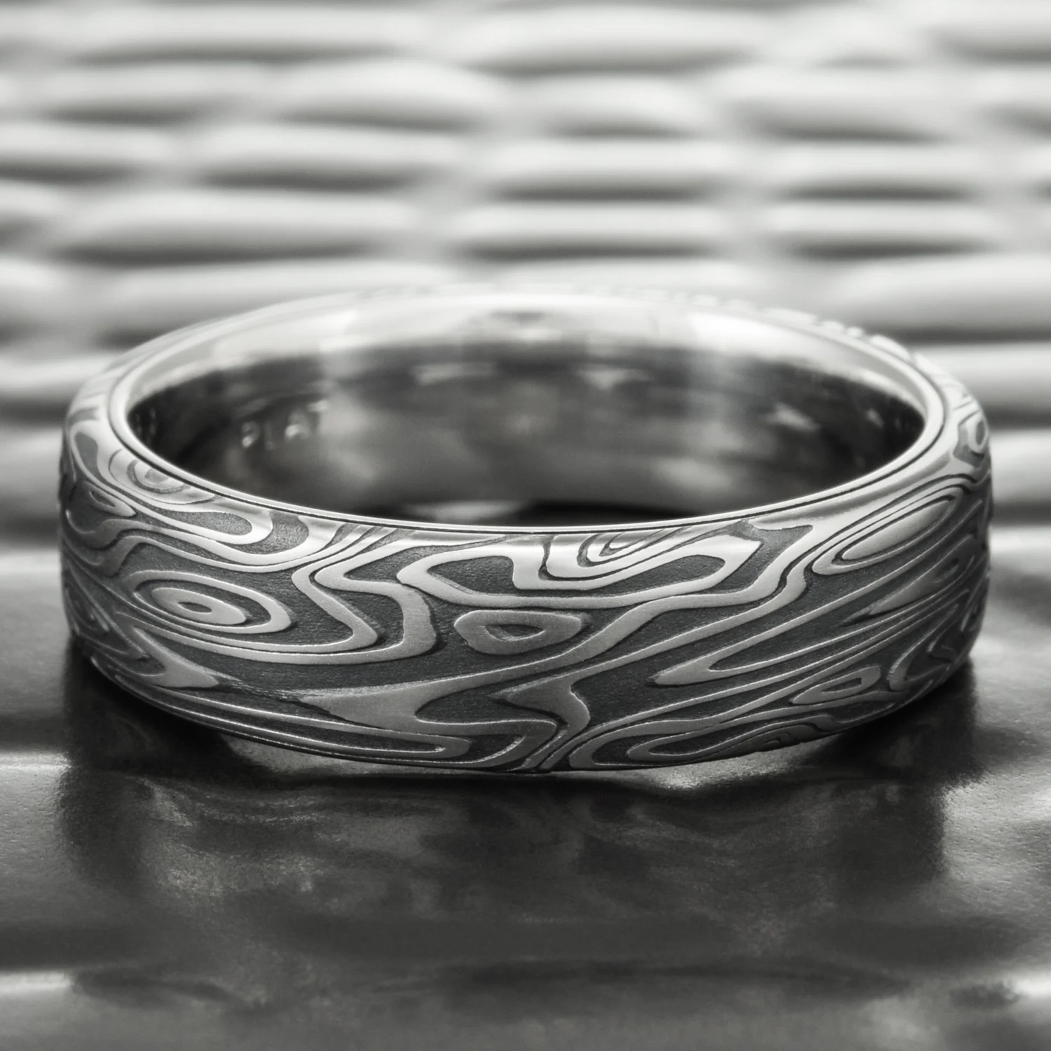 flat oxide stainless womens unique wedding band patterned