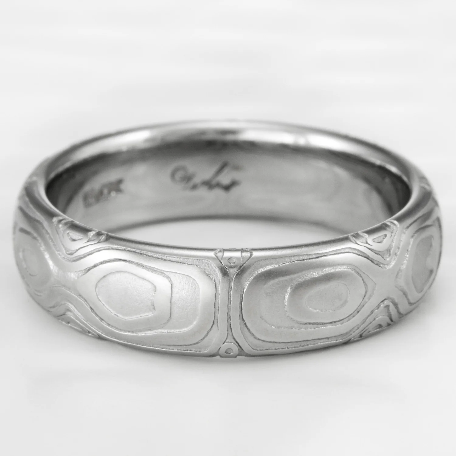 Damascus Stainless Steel Women's Wedding Band Domed