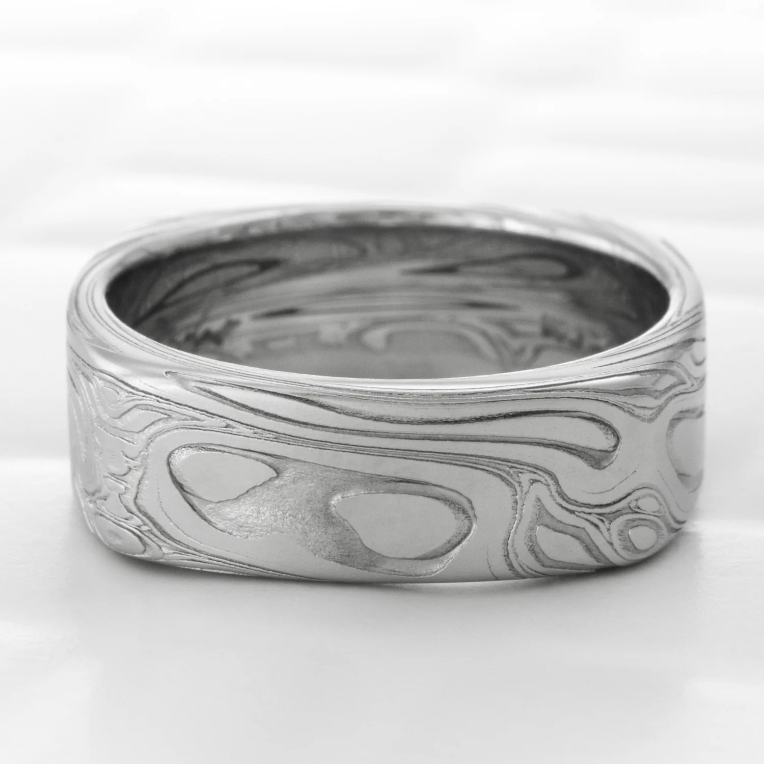 unique pattern wood grain flowing womens ring flat square alternative