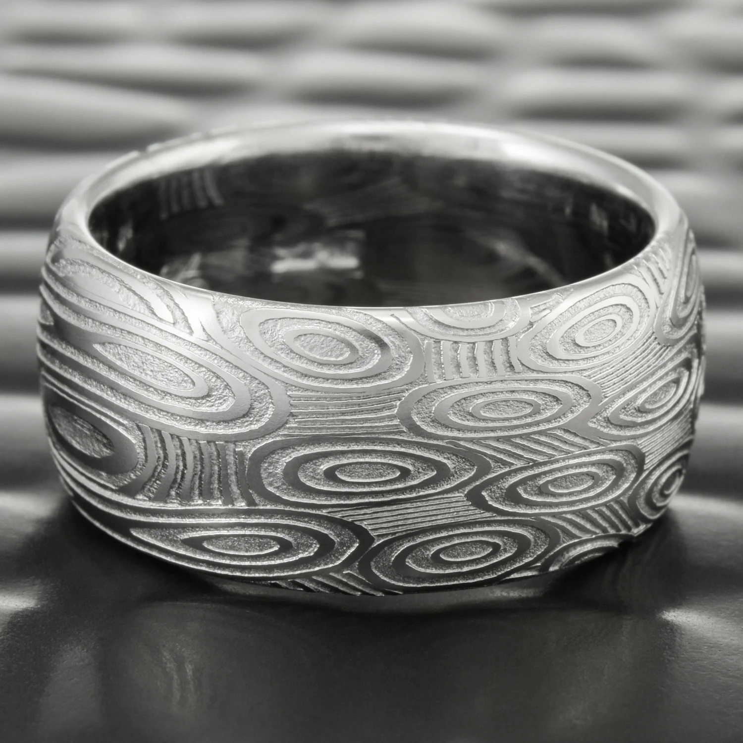 Stainless Handmade Damascus Steel Women's Wedding Band Domed