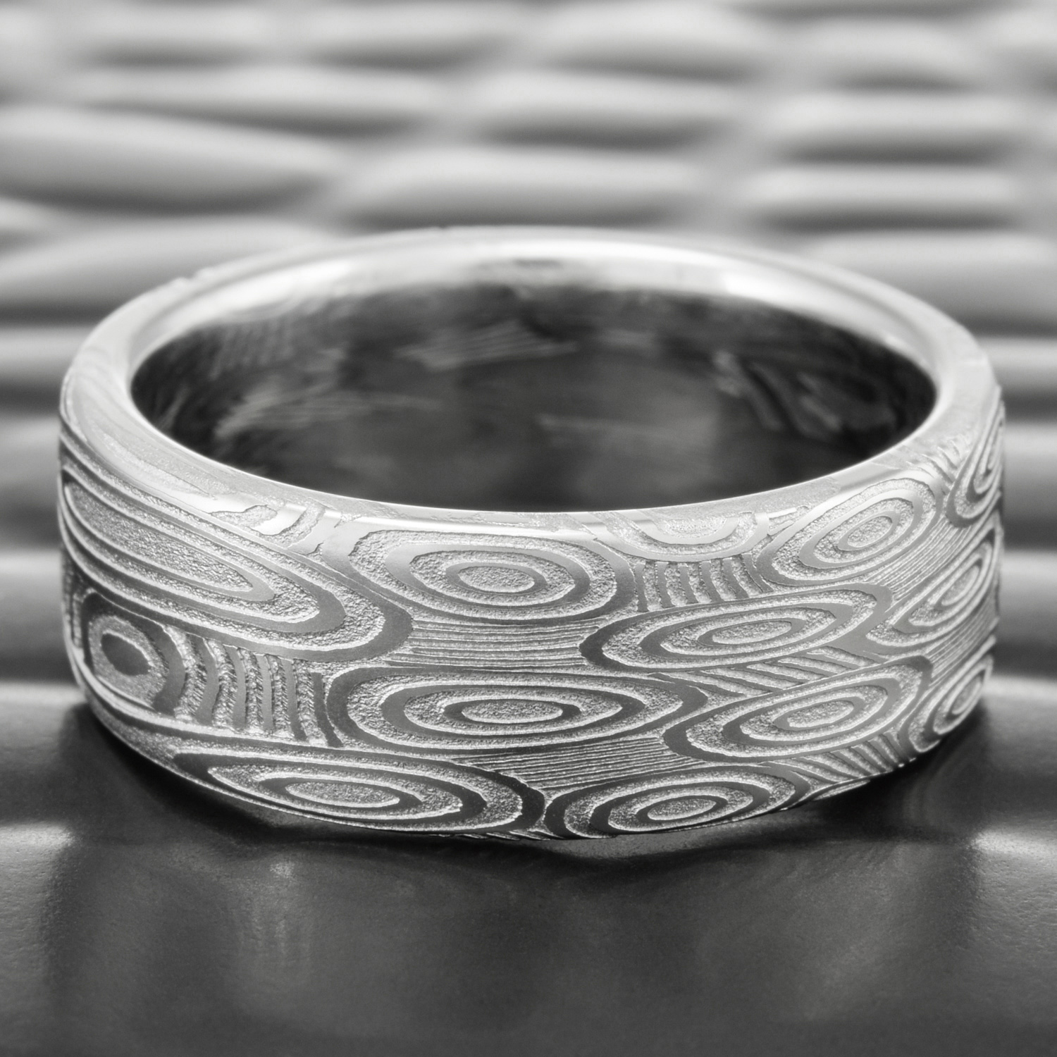 Flat Hand Forged Damascus Steel Women's Wedding Band