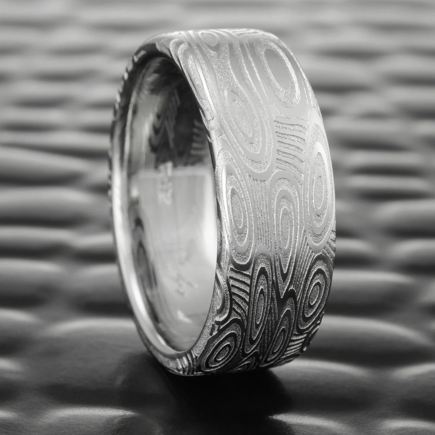 flat raindrops water natural pattern nature inspired womens damascus wedding band stainless steel