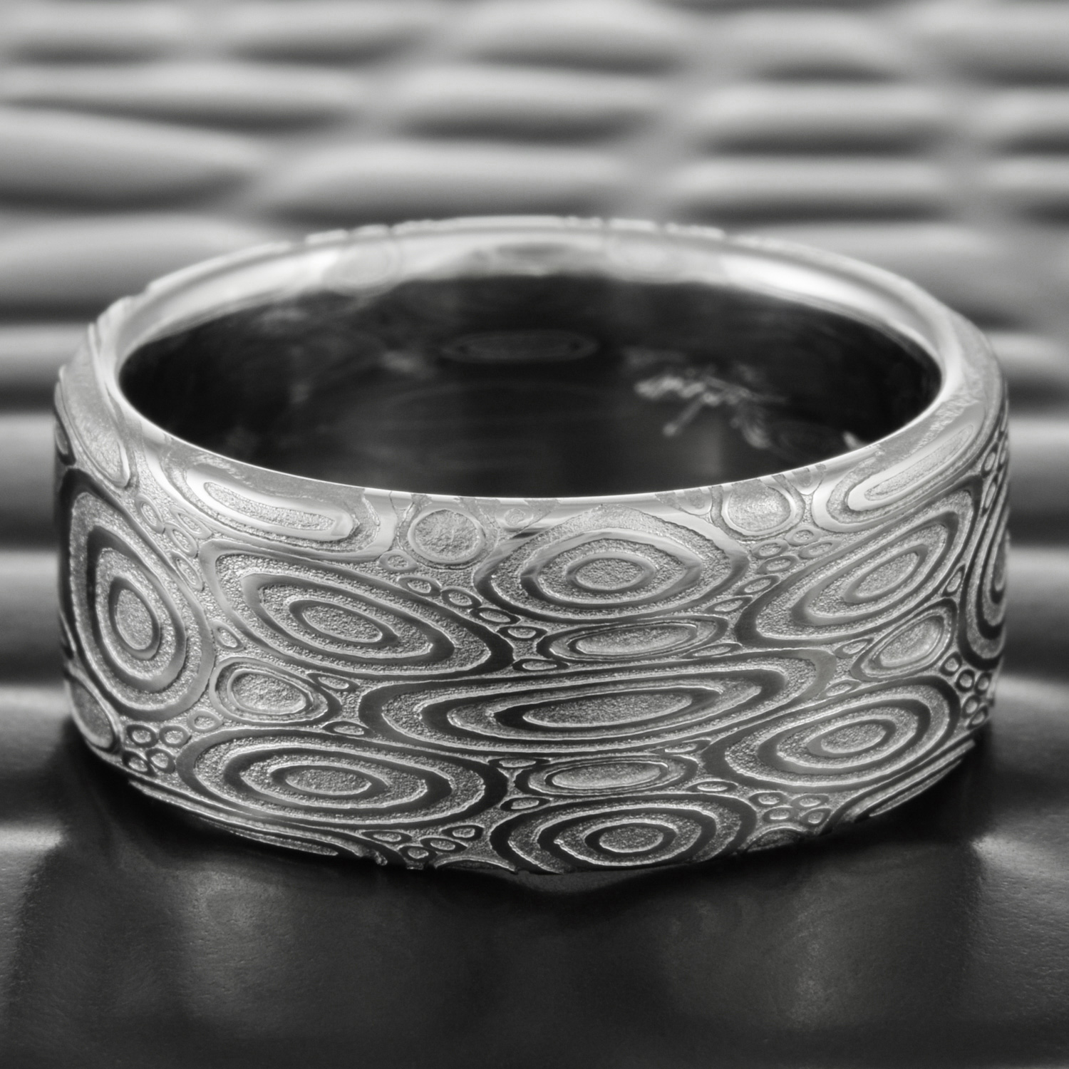 Flat Damascus Steel Handcrafted Woman's Wedding Ring