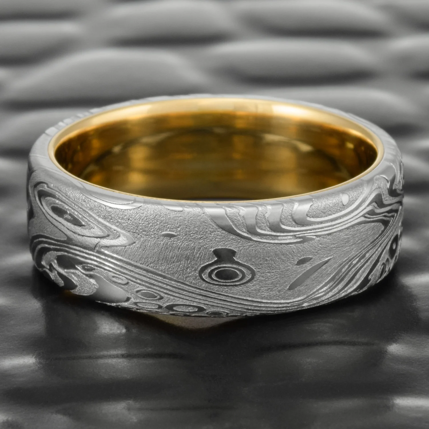 gold steel forged liner wedding band