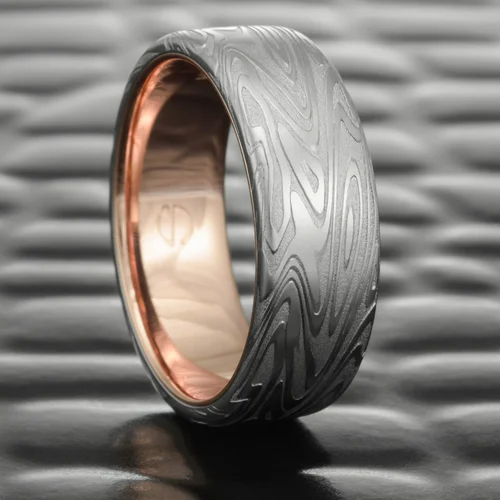 Koa Wood Tungsten Wedding Band With 14k Rose Gold 3109 Cairo Men S Wedding Rings
