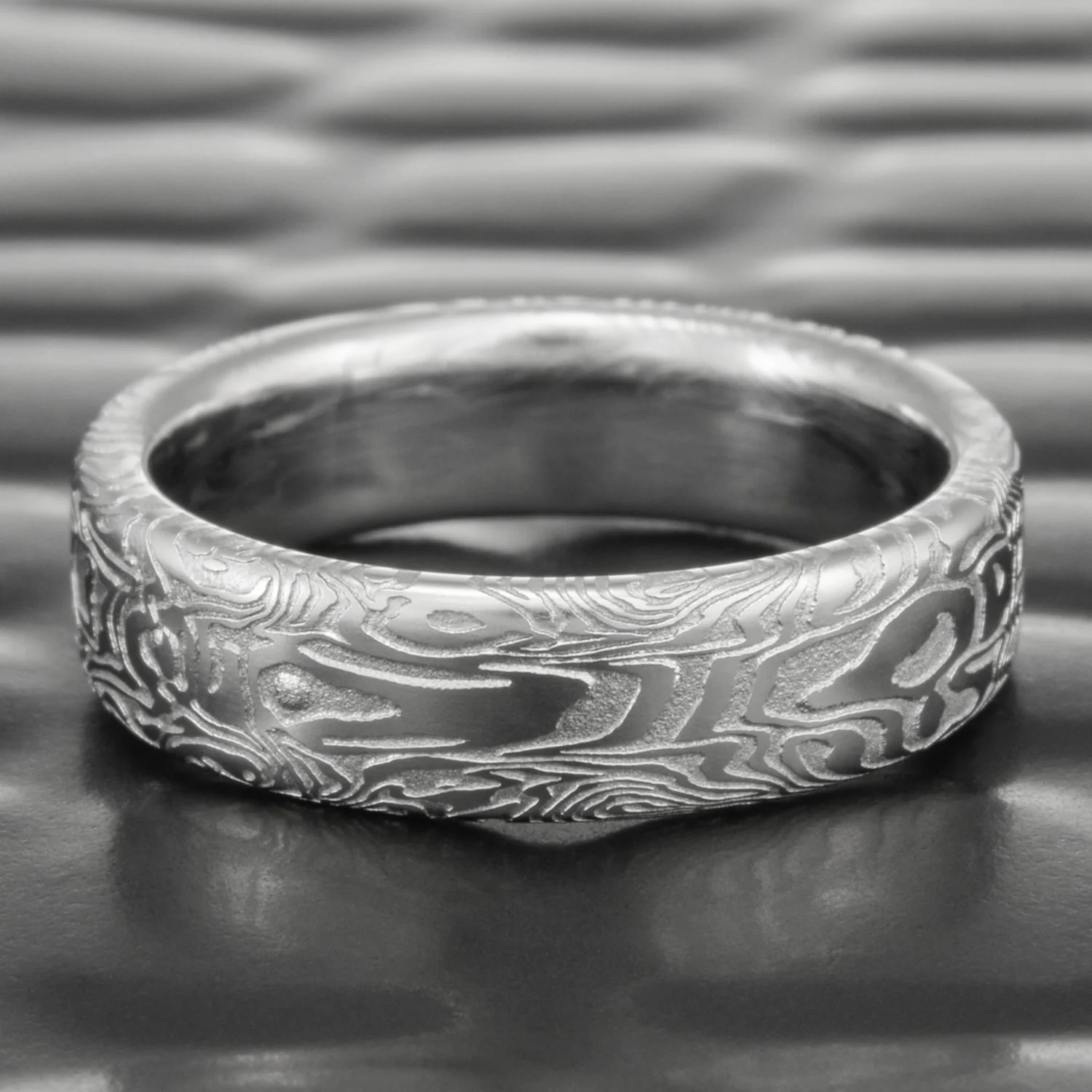 flat mens patterned damascus ring