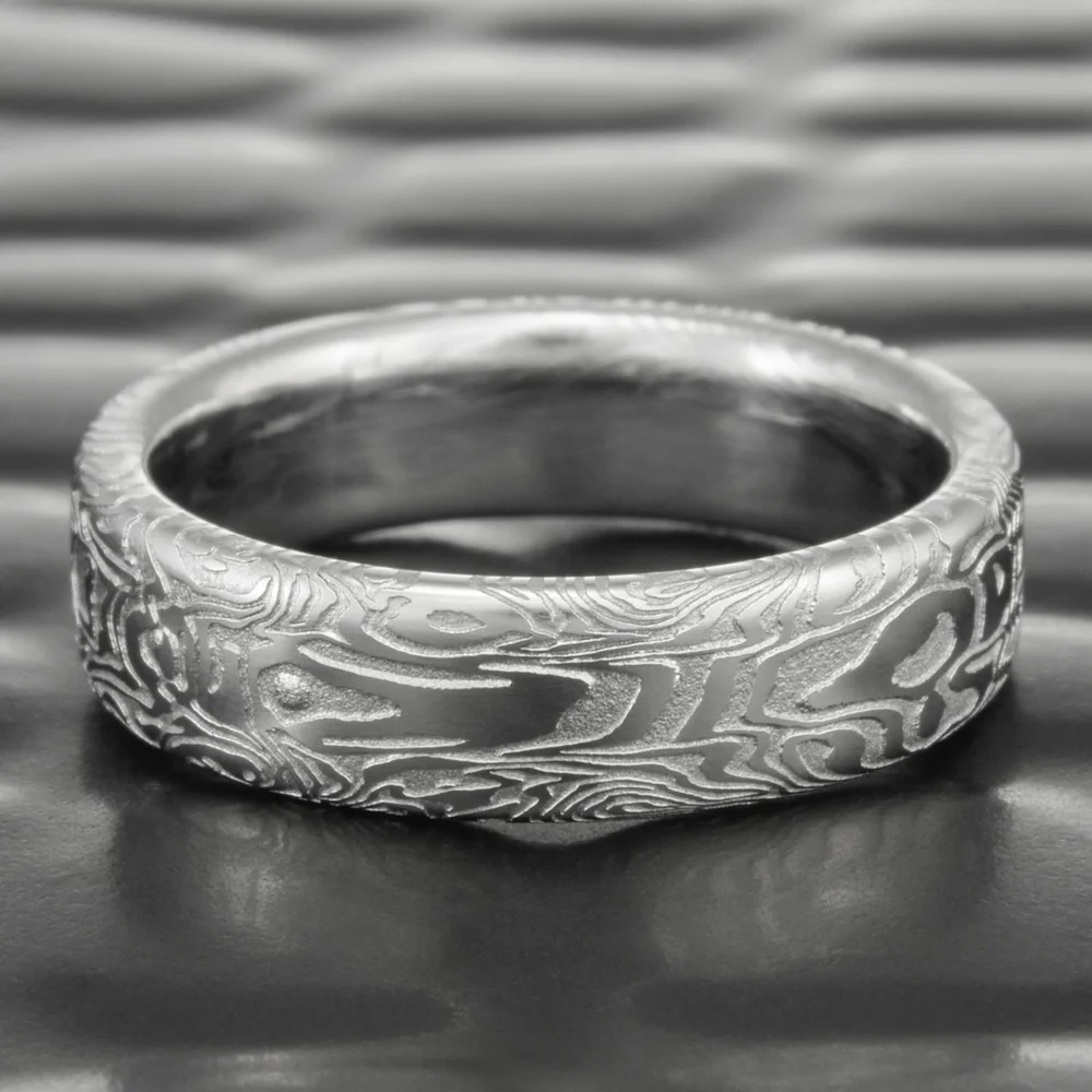 Handmade Stainless Damascus Steel Wedding Band for Women BOOKMATCHED —  Steven Jacob - Main Image