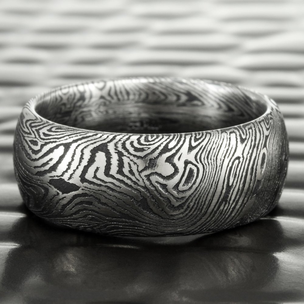 Titanium Ring with Zirconium Domed Mokume Wedding Band | DARK BURL — Steven Jacob
