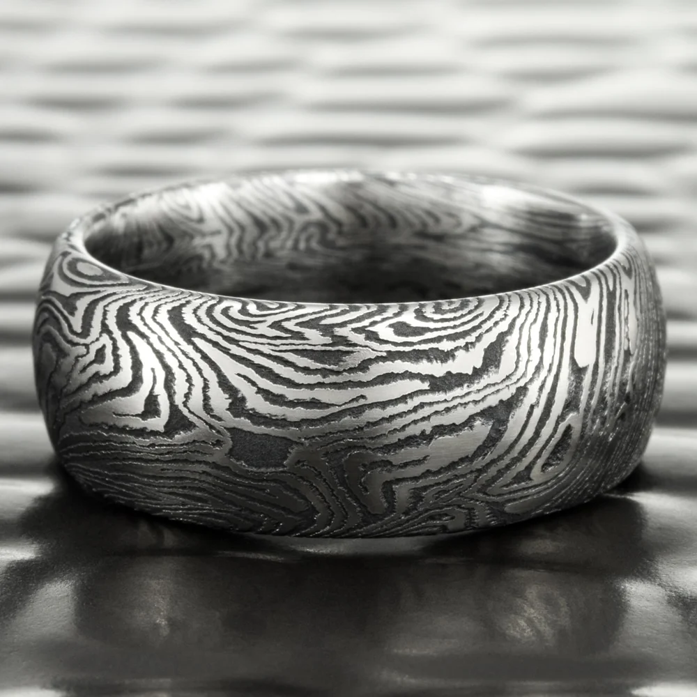 Dark Titanium Male Rings Titanium Damascus Ring With Black