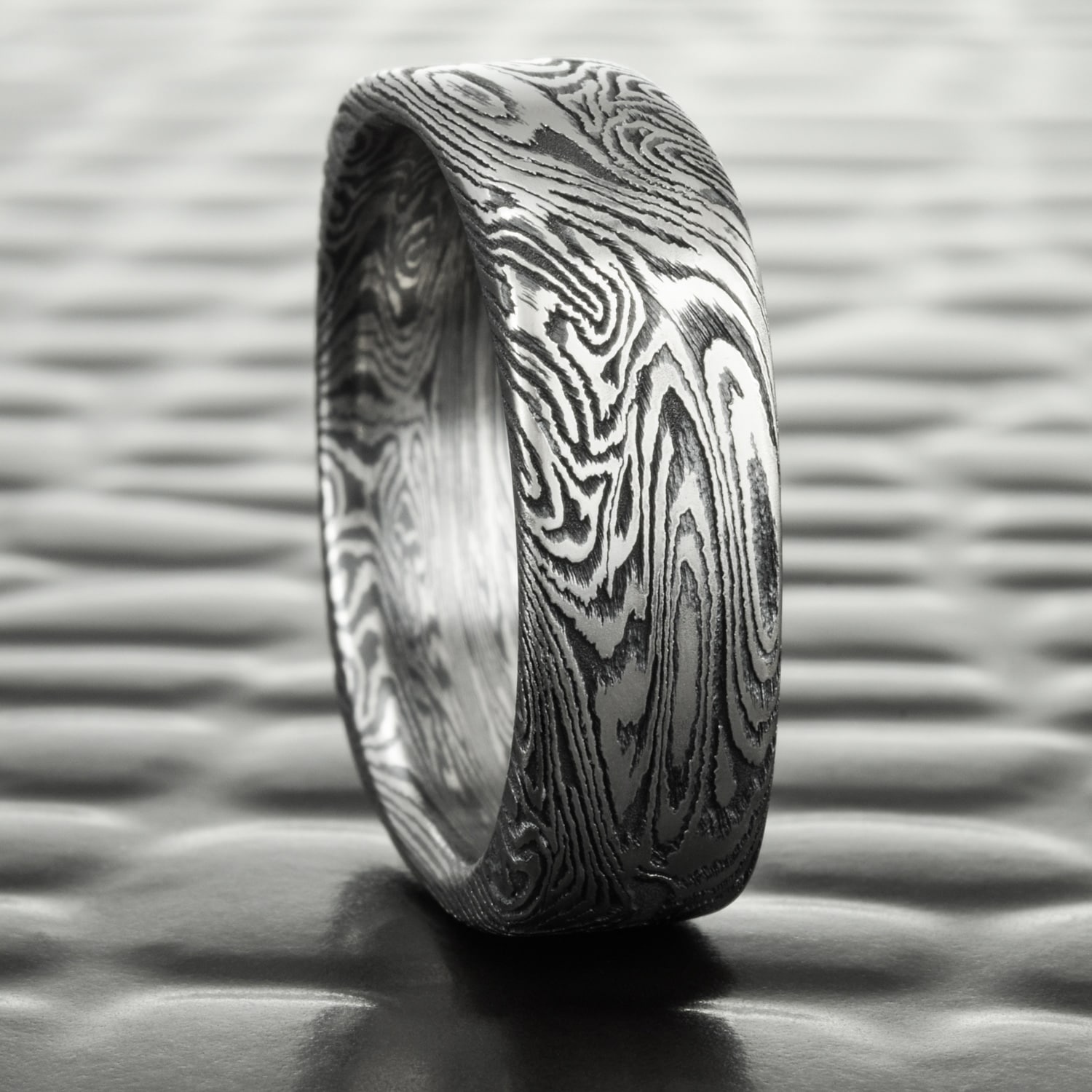Mokume Gane Square Band with Titanium and Black Zirconium Dark Burl