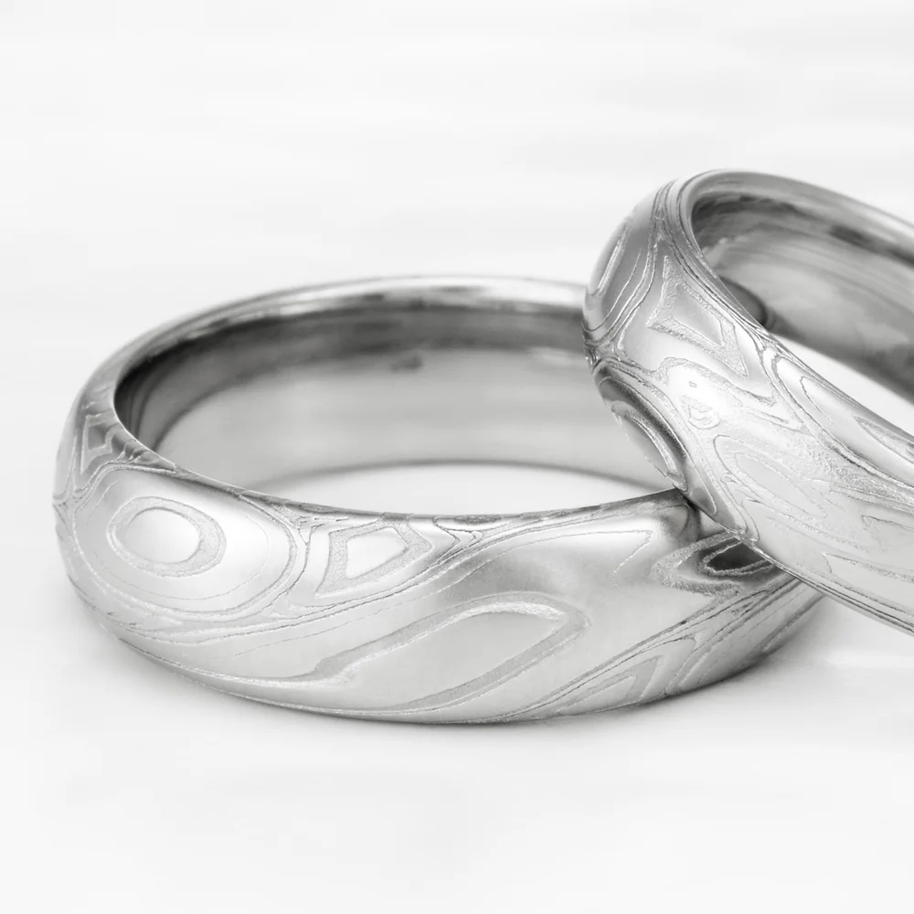 Damascus Stainless Steel Wedding Ring Domed EDDY POOLS — Steven Jacob