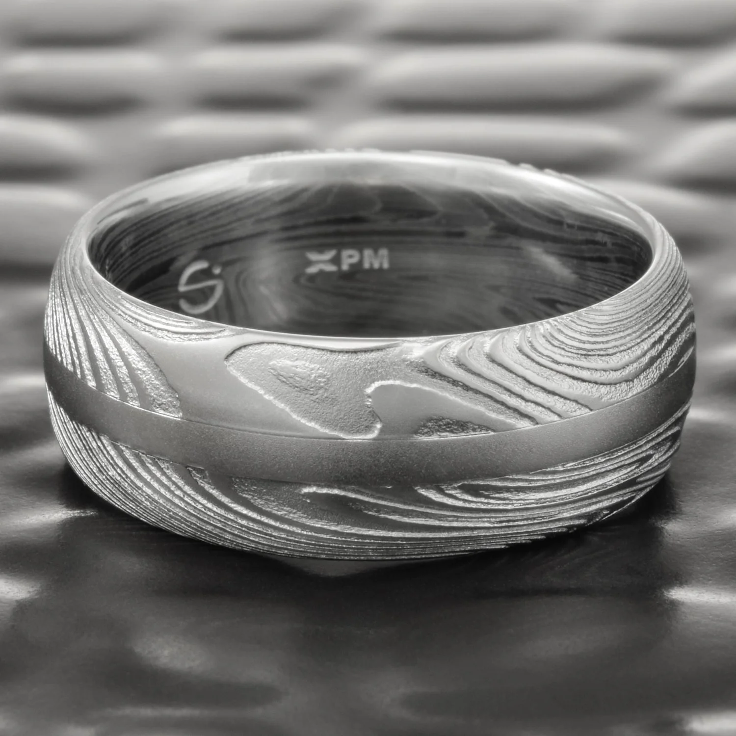 nature inspired patterned stainless damascus ring