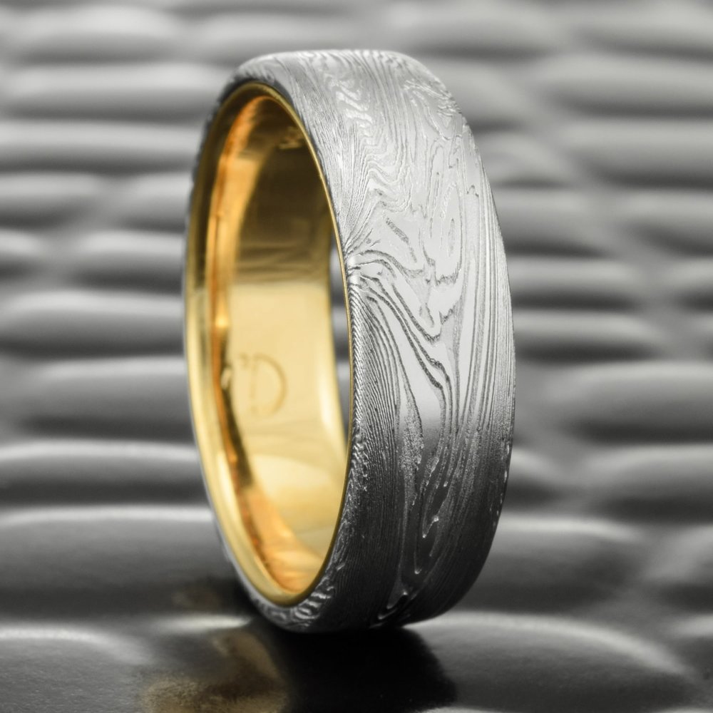 Stainless Damascus Steel Ring Flat Wedding Band for Men | SWIRLING CURRENT  — Steven Jacob