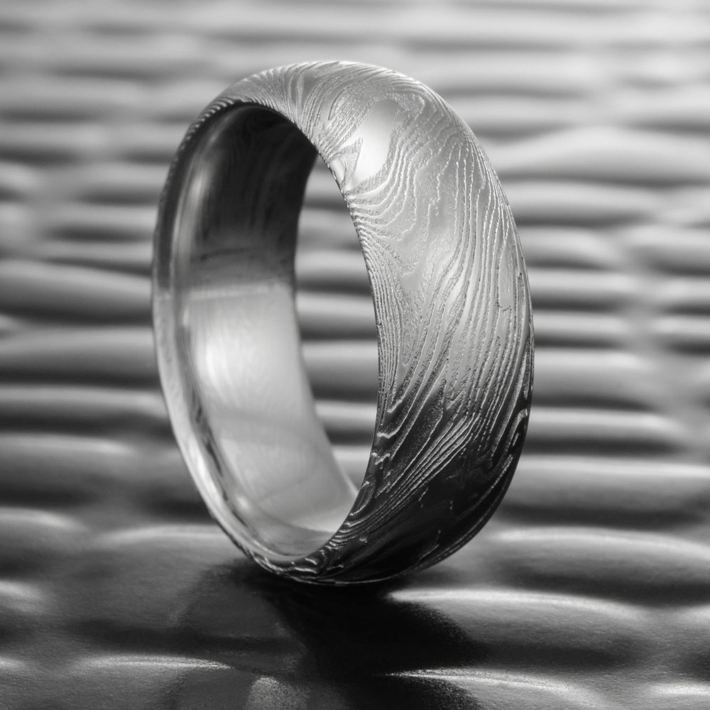 Stainless Damascus Steel Ring Flat Wedding Band for Men | SWIRLING CURRENT  — Steven Jacob