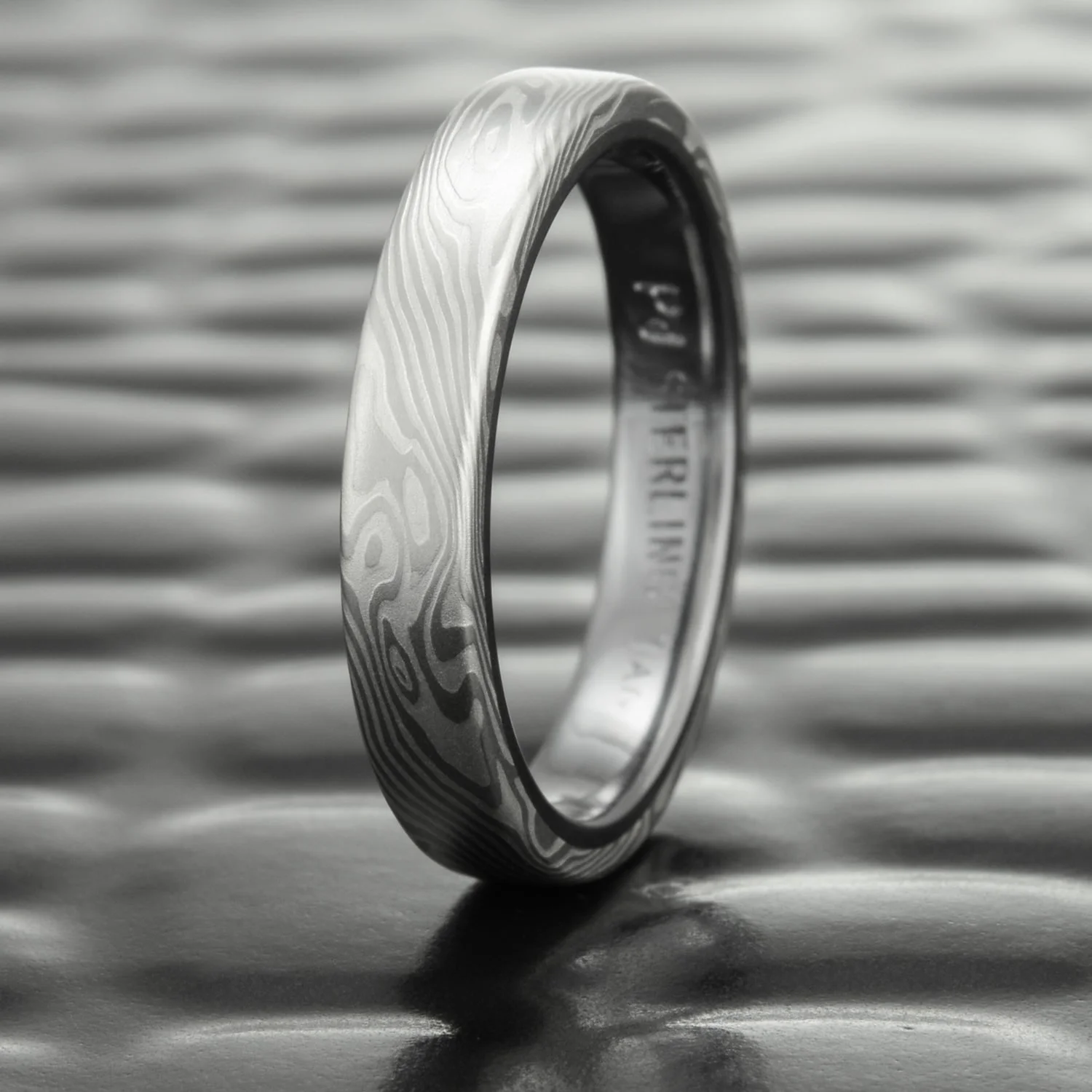 Womens Damascus Mokume Gane Palladium and Silver Wedding Ring