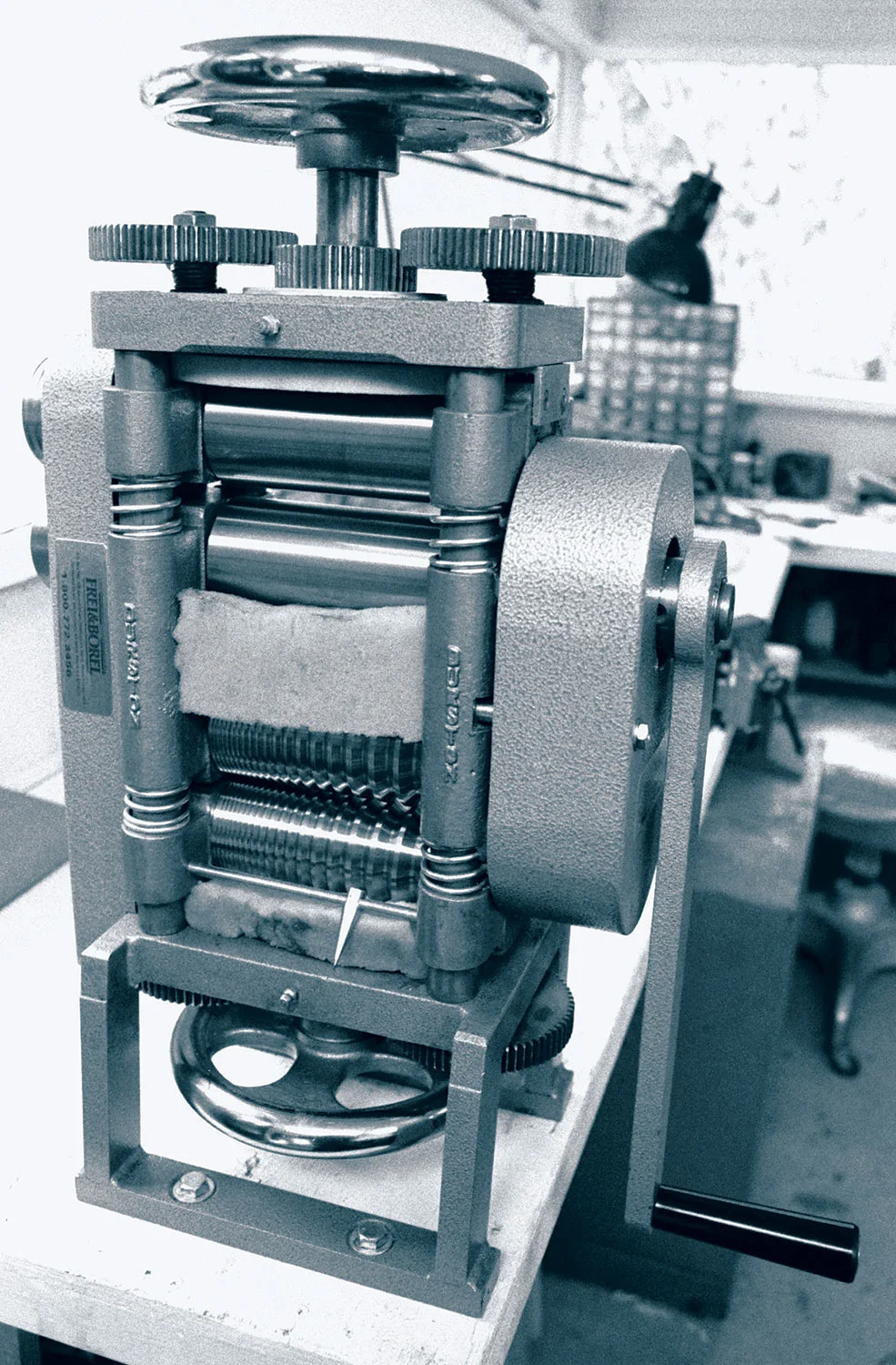 Rolling Mill with foam rubber oilers for protecting the rollers.