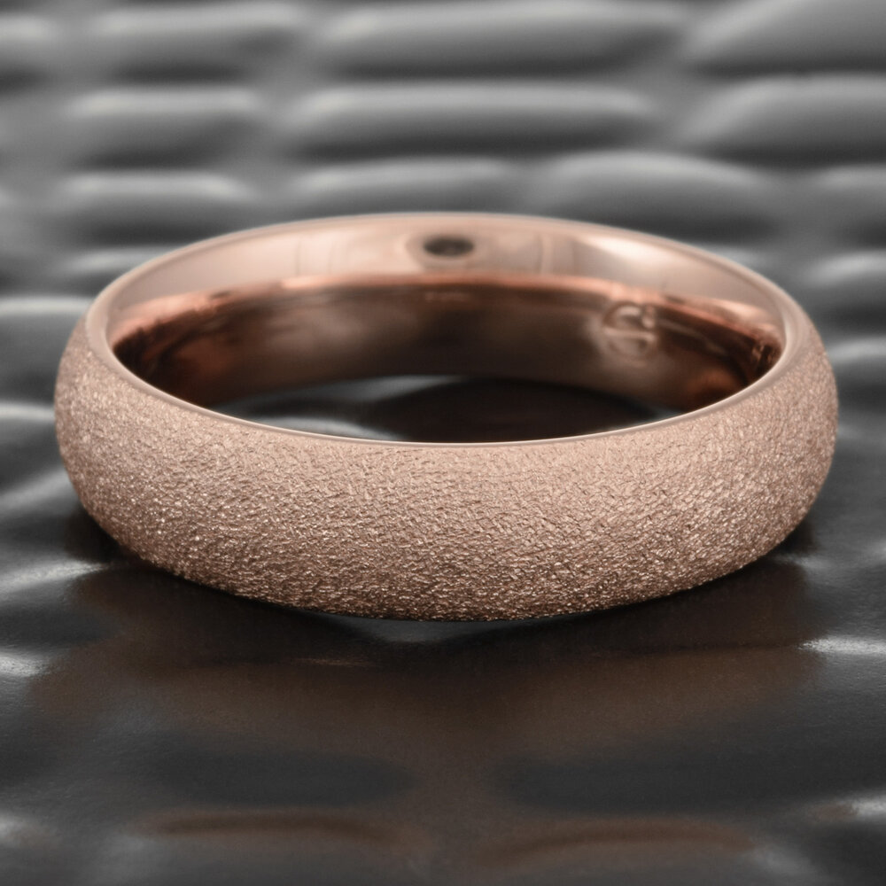Domed 14K Rose Gold Wedding Band with Natural Diamond Impressions