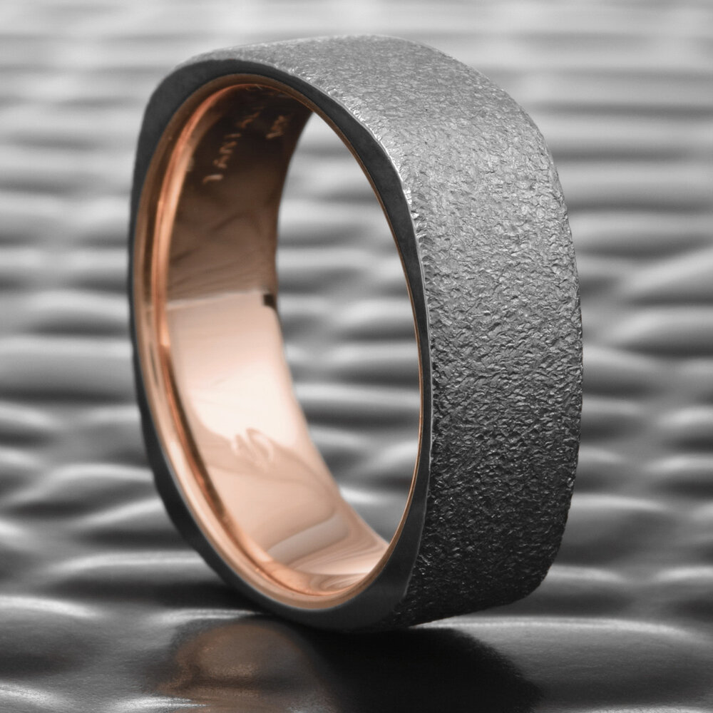 Domed 14K Rose Gold Wedding Band with Natural Diamond Impressions