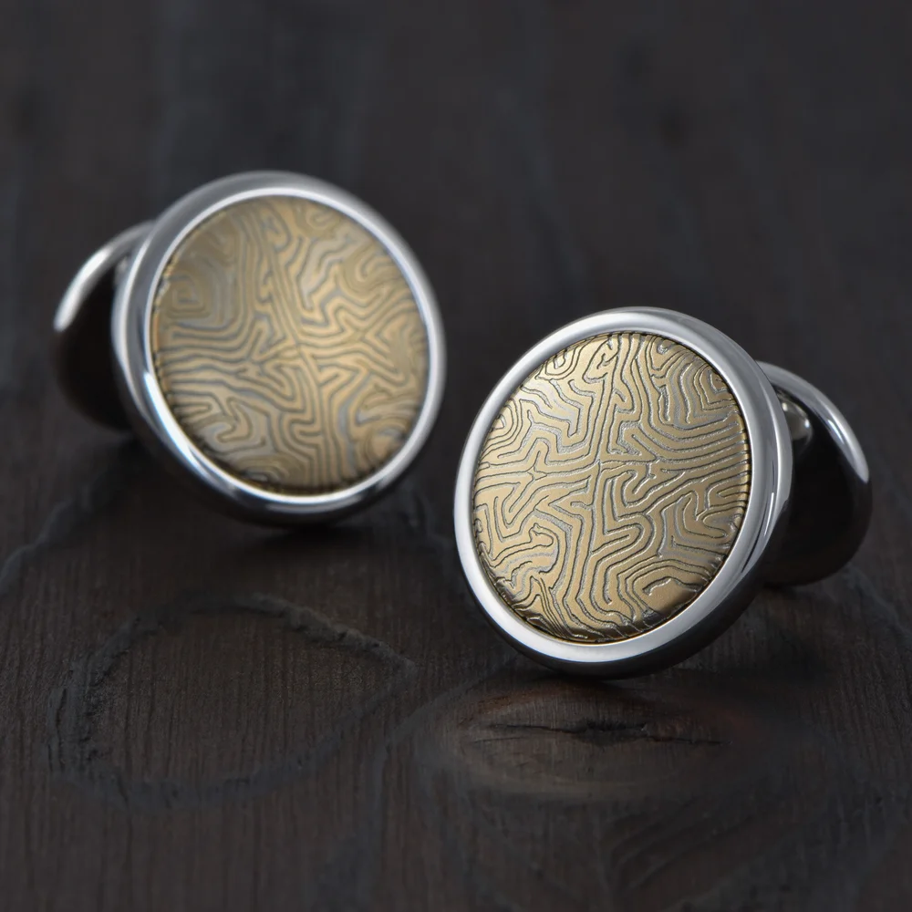 Boutons De Manchette Vintage J Figueroa Metales Taxco 21 Mexico - Argent Et Bronze Incrustés - Occasion En Excellent état