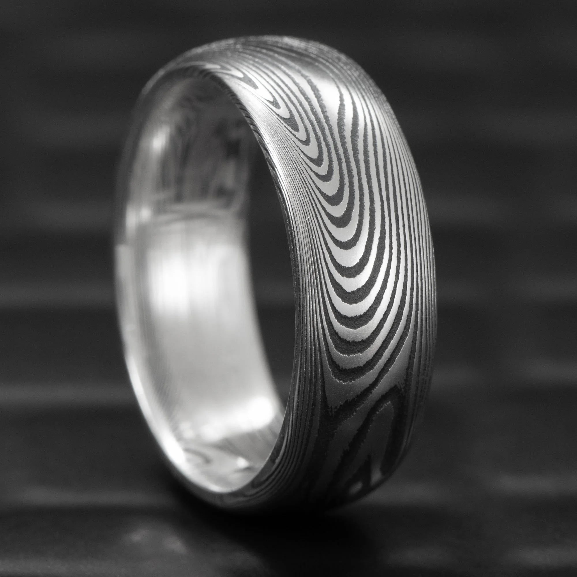 Damascus Steel Wedding Band with Dark Fire Oxide Finish  |  OLD GROWTH
