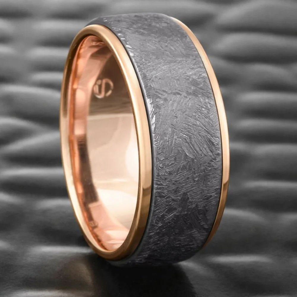 Flat Crystalline Tantalum Band with Stepped Double Polished 14K Yellow Gold Rails/Liner. Size 8.25, 8mm.