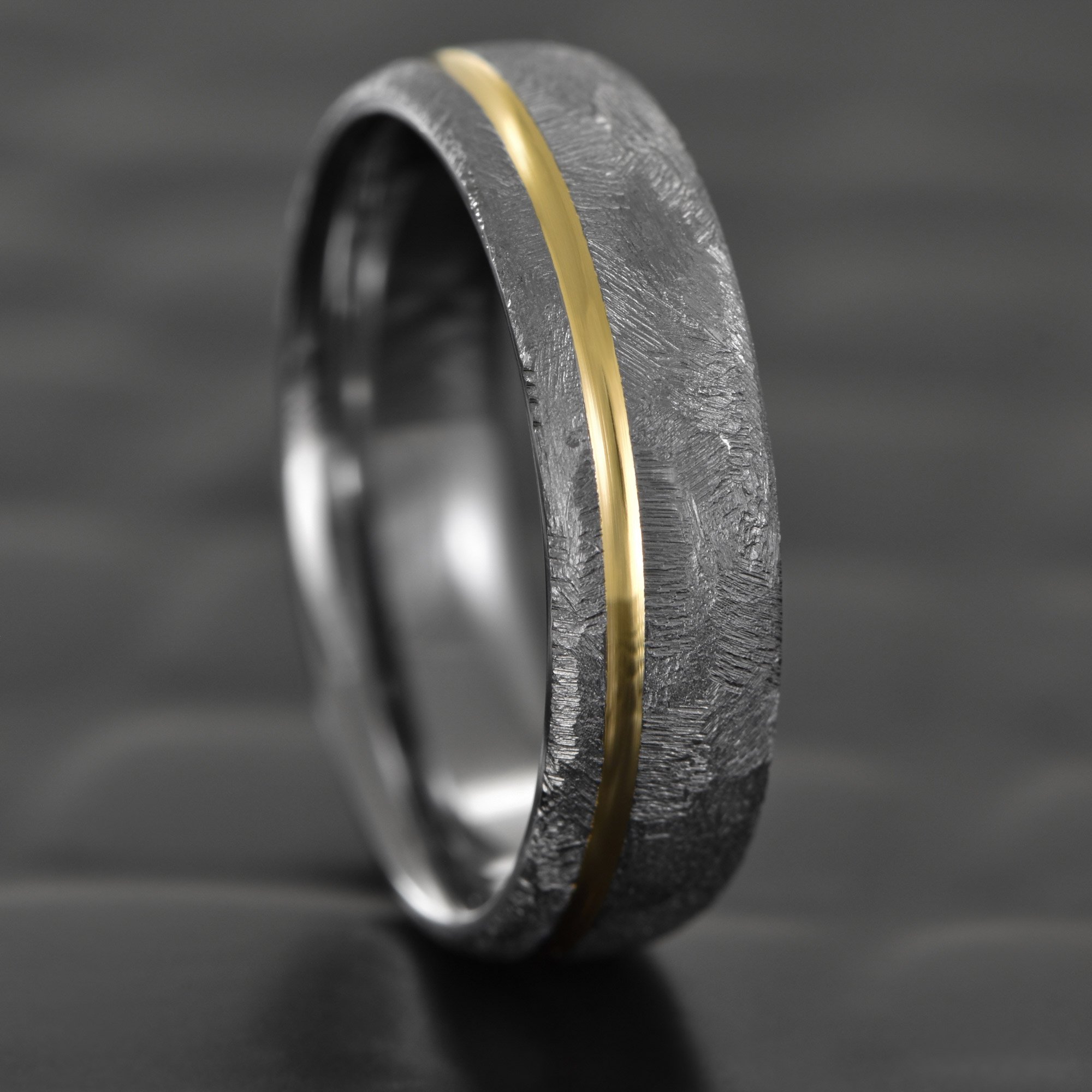 Domed Tantalum Band with Offset 18K Yellow Gold Scooped Inlay  |  CRYSTALLINE