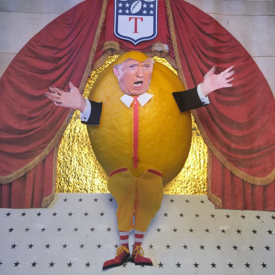 2.20.17 Presidents' Day… "The FAKE NEWS is not my enemy, it is the enemy of the American People! Also, the American people is enemy of the American people. The American people came from other places. Mexico and Kenya. The American people should stop protesting my CLOWN DICTATORSHIP. It is a fine tuned – you know that word 'tuned' – and that tune is such hatred. My dictatorship is a fine-tuned CLOWN DICTATORSHIP. FAKE NEWS should stop covering it. I do sort of enjoy this back-and-forth. I'm having a good time and you're going to see a lot of love. You're going to see a lot of love! Sit Down!" #Lemonlaw #Squeezethelemon #Zesty #DivestDonald