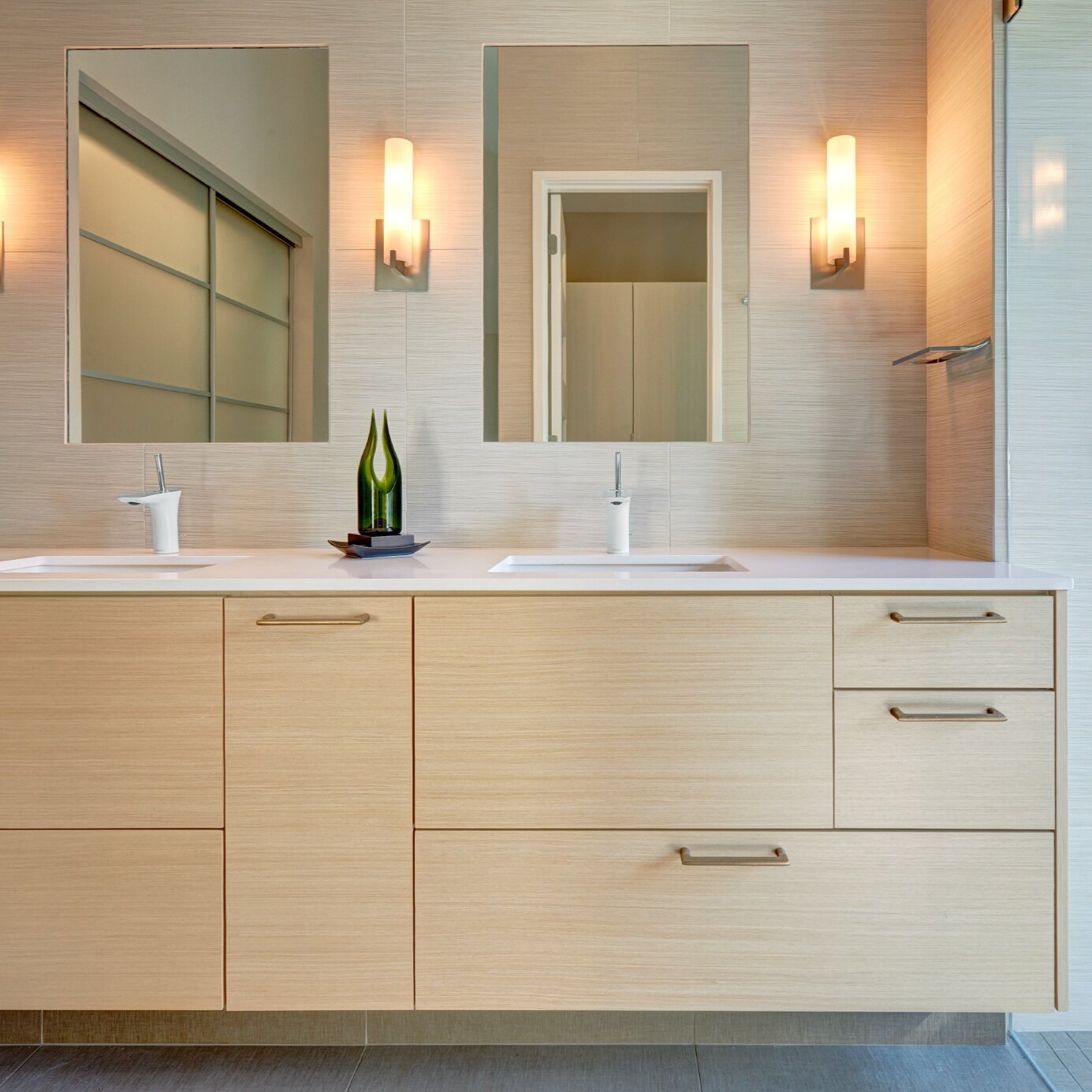 warm contemporary buddha master bath