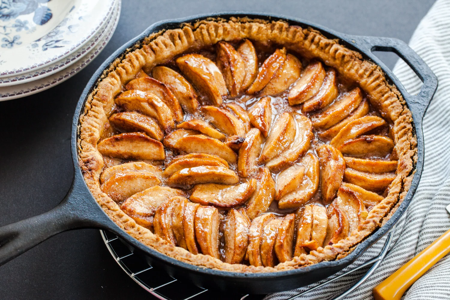 Skillet apple pie with press in crust. Easiest ever apple pie for sure.