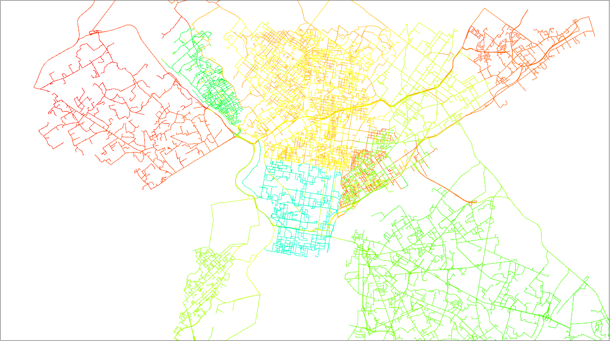 Routed neurons using road networks as guides.