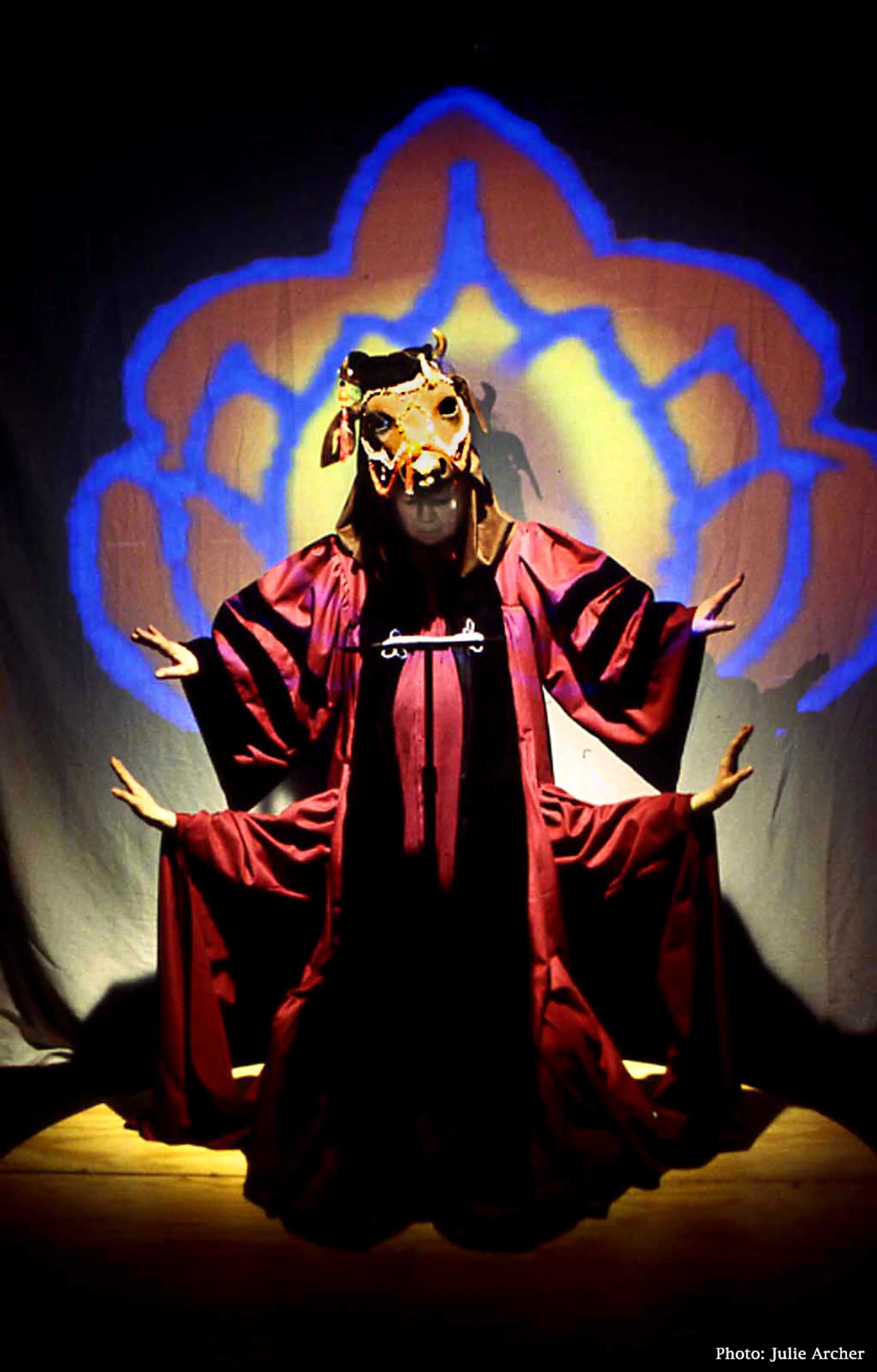 Mabou Mines presents avant-garde legend Lee Breuer’s Pataphysics Penyeach (a la Alfred Jarry), two one-acts: Summa Dramatica – a spiritual acting lesson, and Porco Morto – a memorial service for Gonzo Porco PhD, an avant-garde pig. Delivered as a lecture/postscript to William James’ “Varieties of Religious Experience,” Summa sends up and up and up into the ionosphere –“Acting-in-Itself.” A post-obit Porco comes back to life via a bunraku puppet. OBIE award winners Ruth Maleczech and Greg Mehrten star as a four-armed bovine Goddess, and as an old pot head pig who fell in love with The New York Times when he realized he had always wanted to screw the system. Photo Credit: Julie Archer