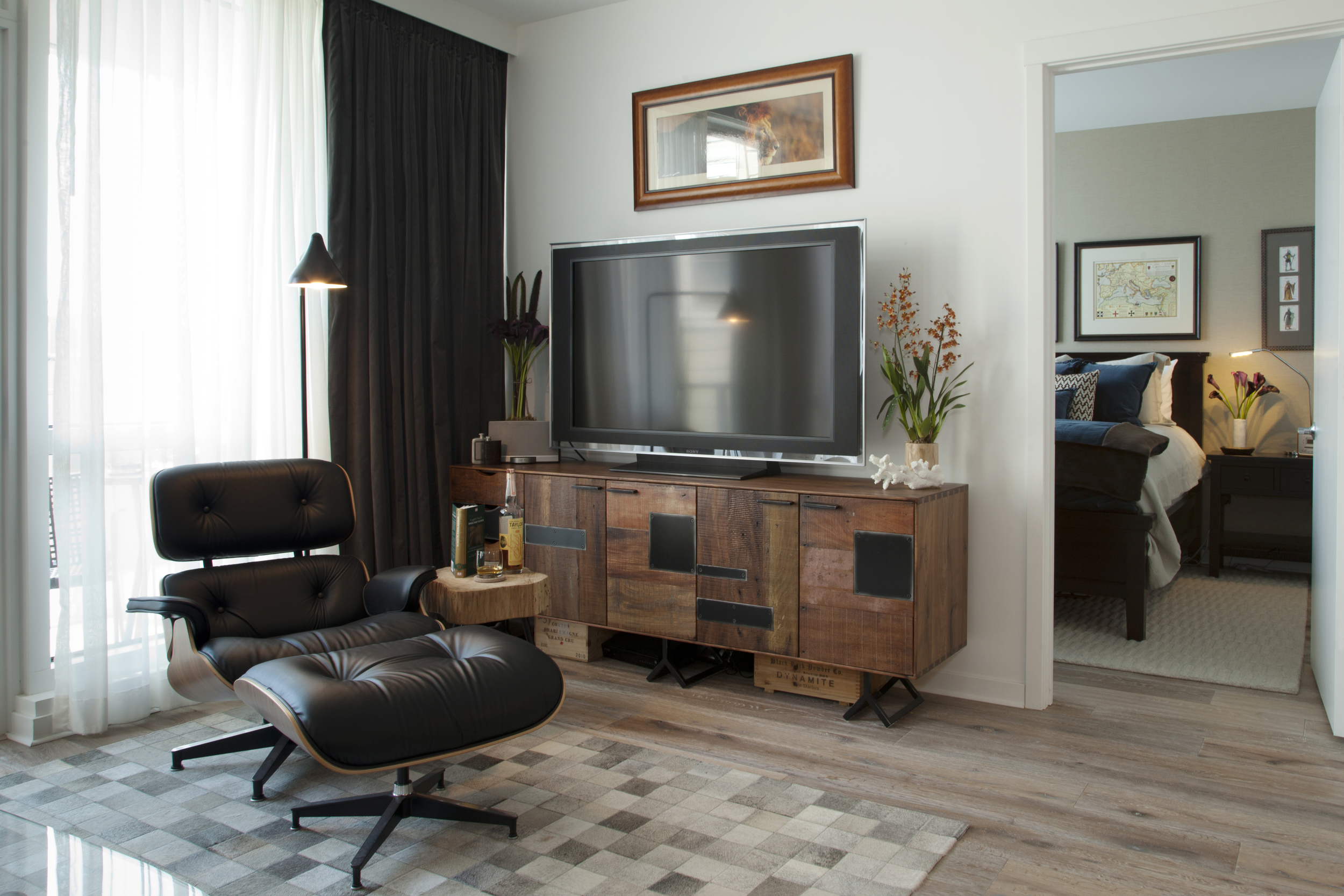 Accent chaise lounge and tv stand