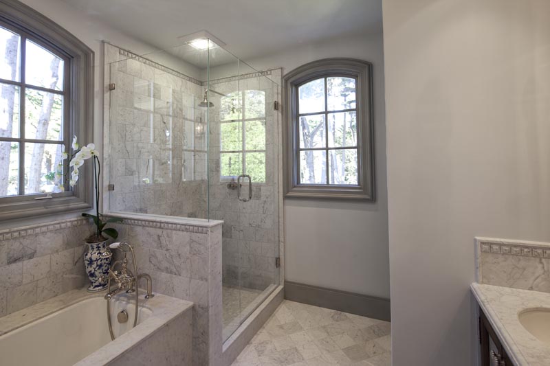 marble shower glass doors gray walls